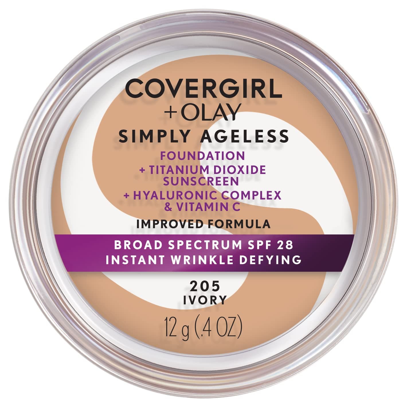 COVERGIRL & Olay Simply Ageless Instant Wrinkle Defying Foundation Ivory 0.4 Ounce Pot, Foundation Plus Titanium Dioxide Sunscreen (packaging may vary)