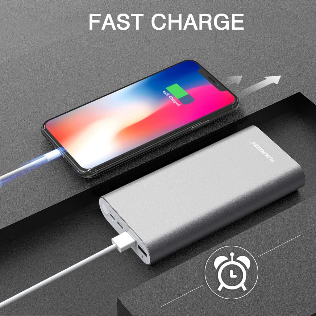 FLOUREON 20000 mAh Power Bank with 2 USB Output for Mobile Phones Tablets Silver