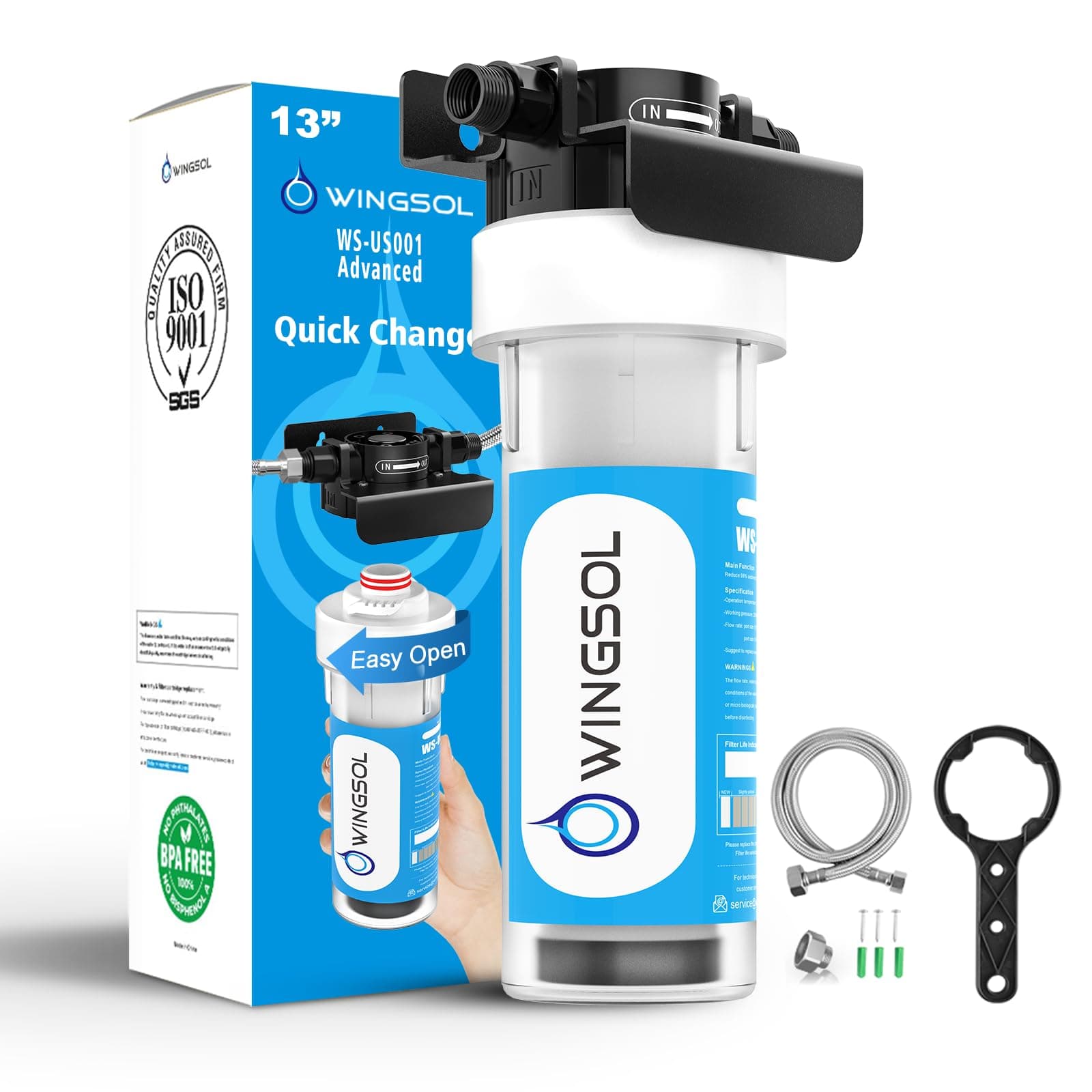 WINGSOL Water Filter for Sink Faucet, Reduce Heavy Metals/Chlorine/PFAS/PFOA/PFOS/Odor/Sediment, NSF/ANSI 42&53 Improve Taste, EZ Change Life Indication Mineral pH+ Under Sink Water Filter (Advanced)