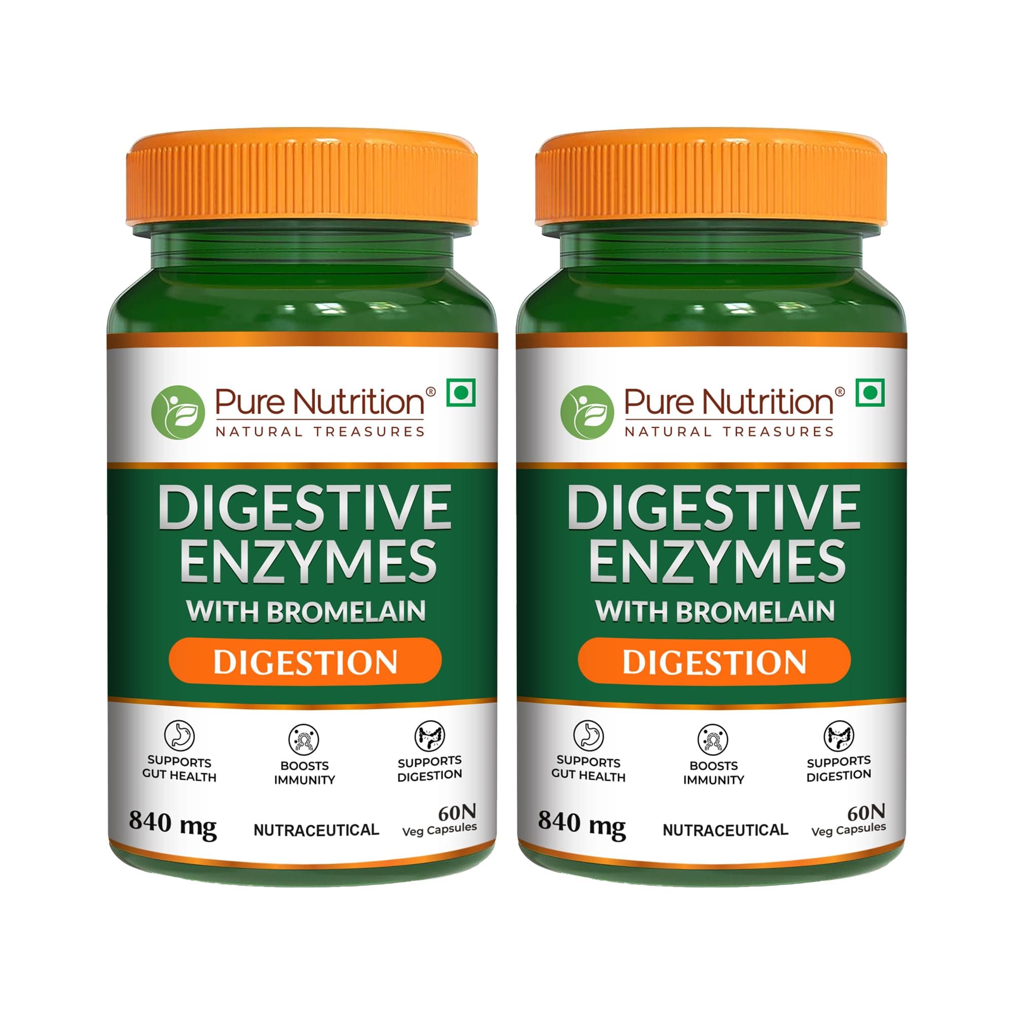 Digestive Enzymes (Multi-Enzyme Blend) - Combo Pack of 2 (60 Capsules Per Bottle)