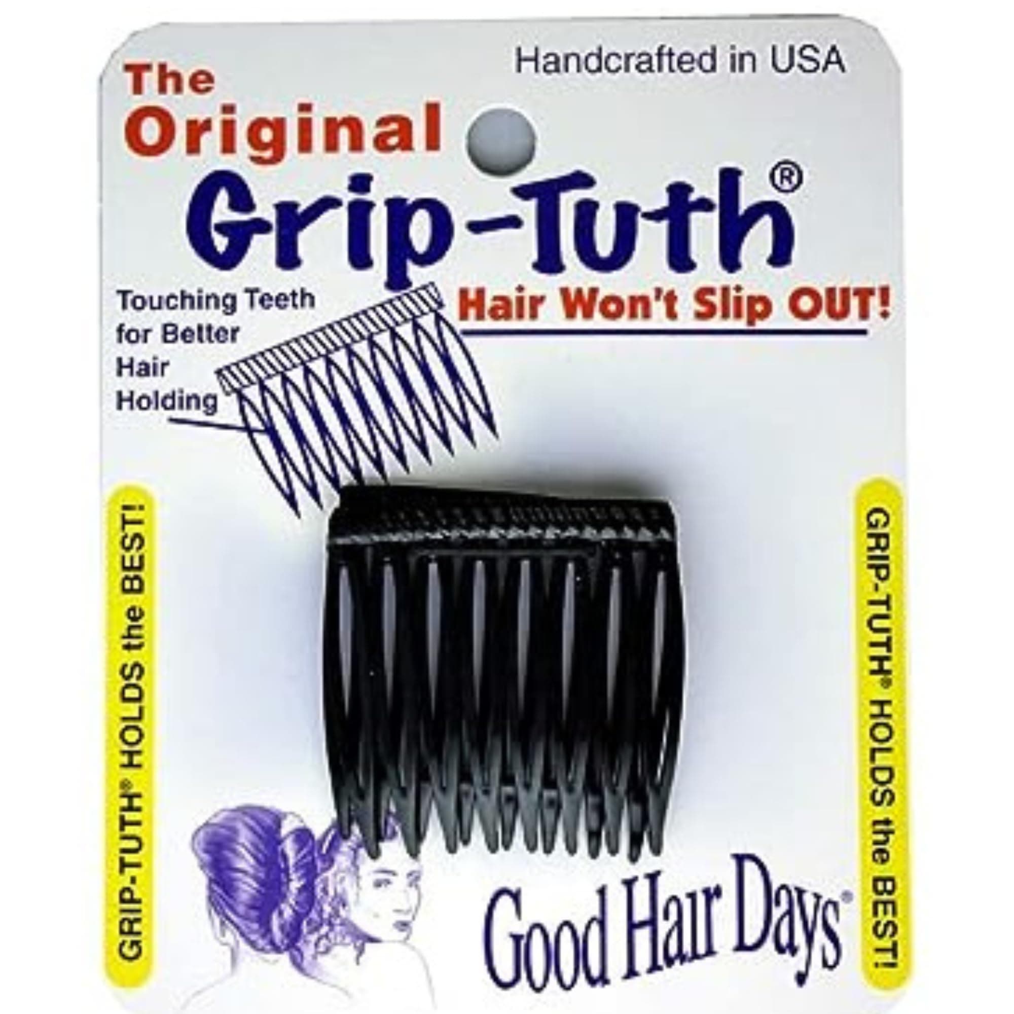 Good Hair Days Grip‑Tuth Tuck Comb – 1 1/2″ Anti‑Slip Styling Comb for All Hair Types, Secure Everyday, Special Occasions, and Bridal Updo Accessory – Black, Set of 2