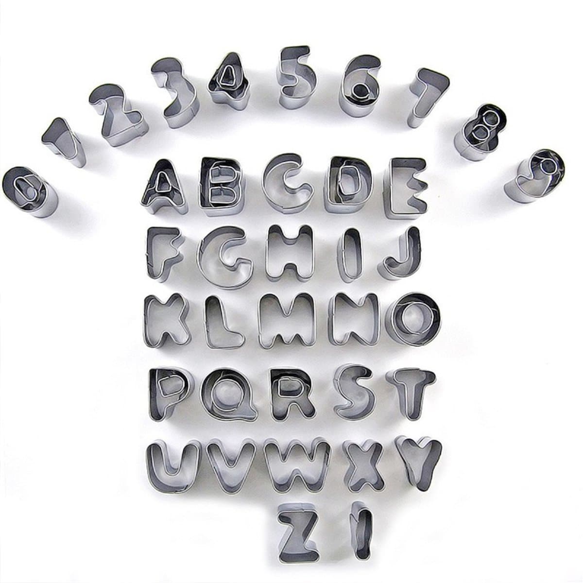 Alphabet and Number Cookie Cutters Set of 37PCS Stainless Steel Small Mold Tools for Fondant Biscuit, Cake, Fruit, Vegetables