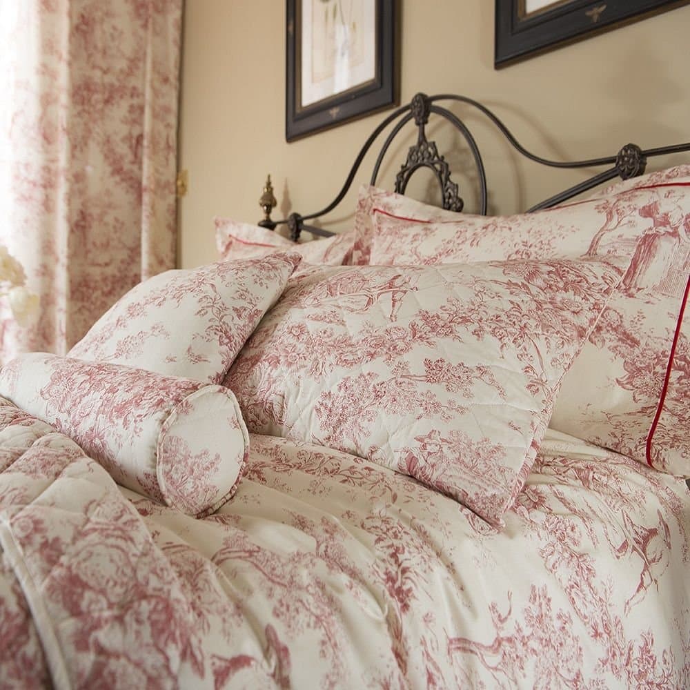 Patricia Rose - Pair of Toile De Jouy Vintage 100% Cotton Oxford Pillowcases - Pink (Oxford Pillowcase Pair)