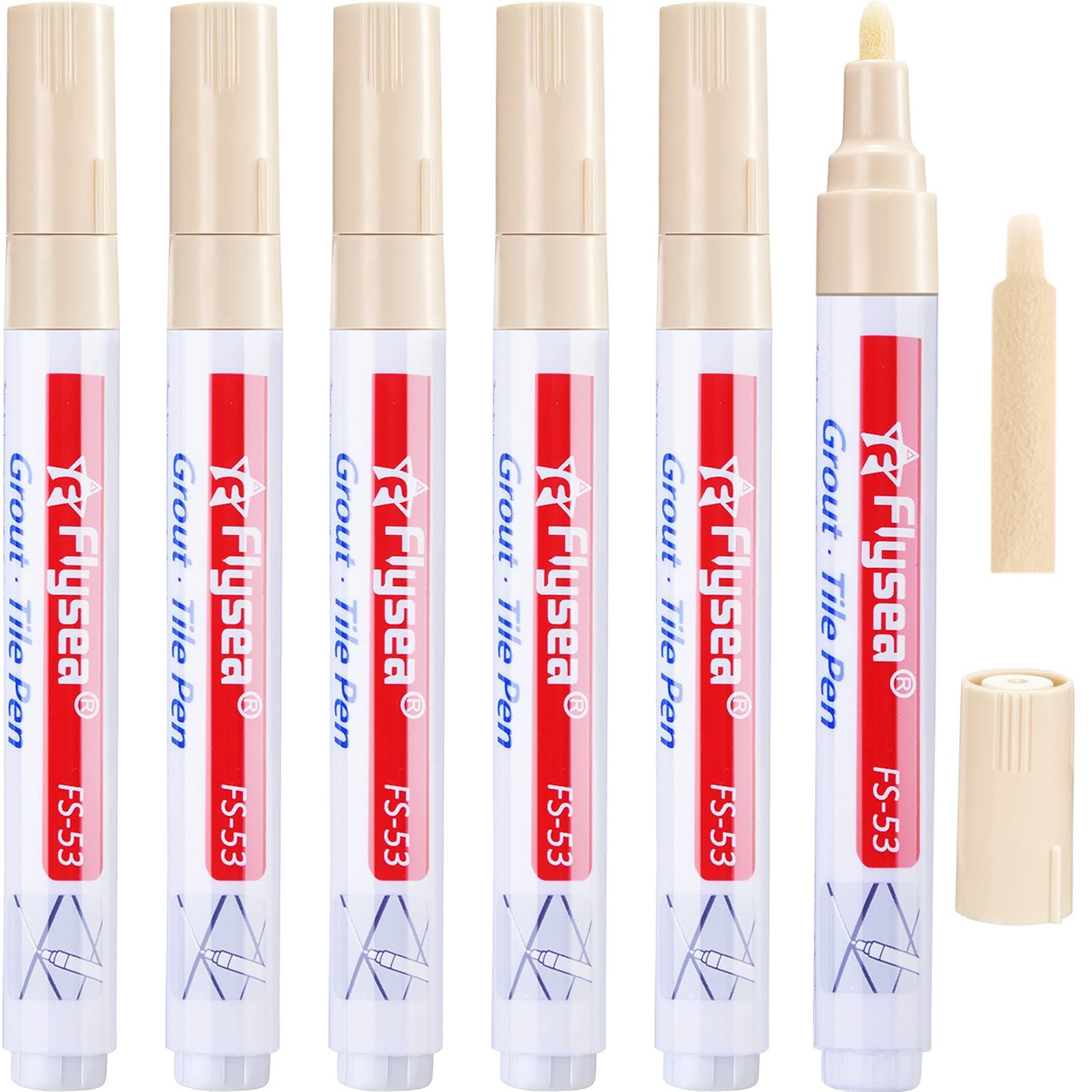 Outus 6 Pieces Tile Pen Wall Grout Restorer Pen Repair Marker Grout Filler Pen for Restoring Tile Wall Floor Bathrooms and Kitchen(Beige)