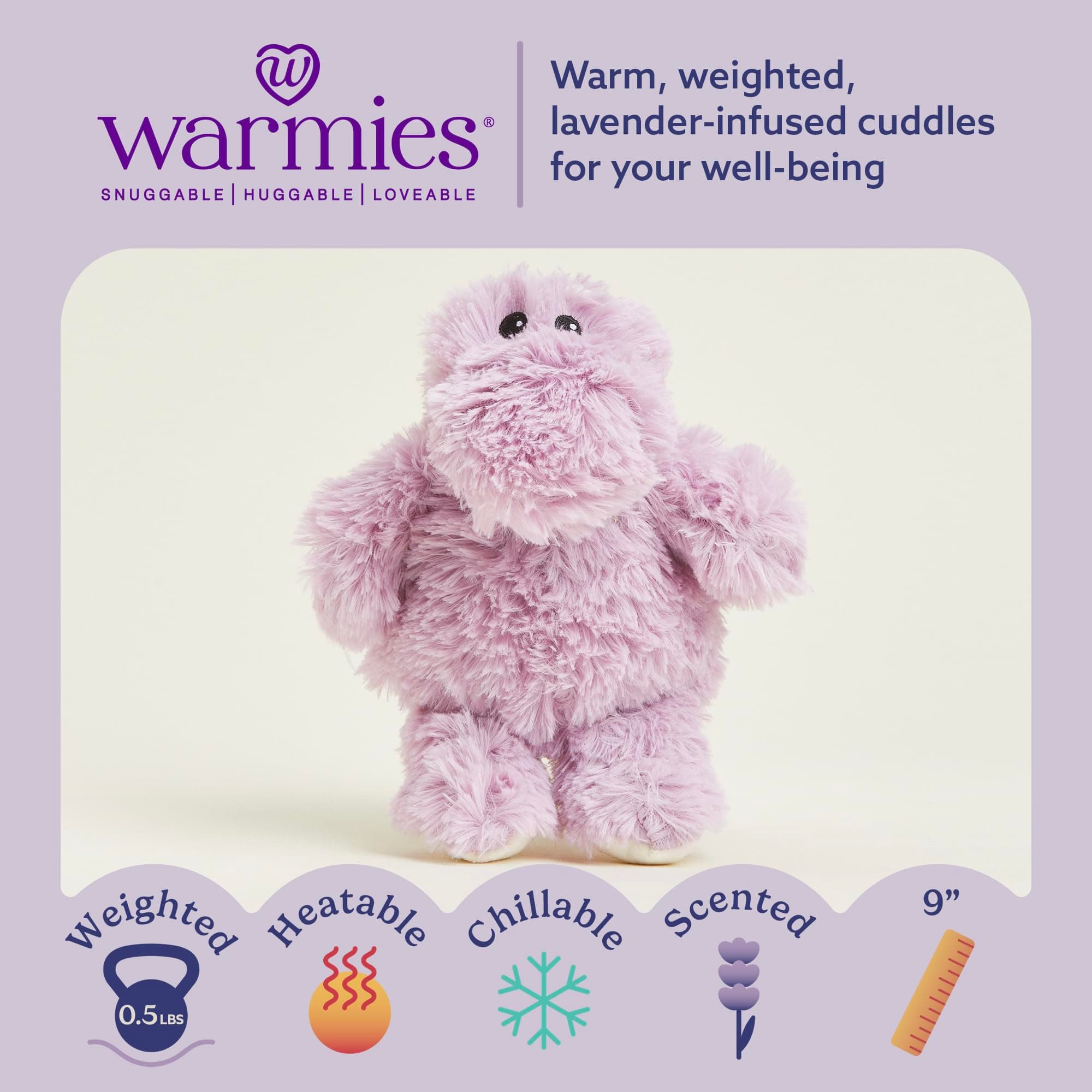 HIPPO JUNIOR - WARMIES Cozy Plush Heatable Lavender Scented Stuffed Animal