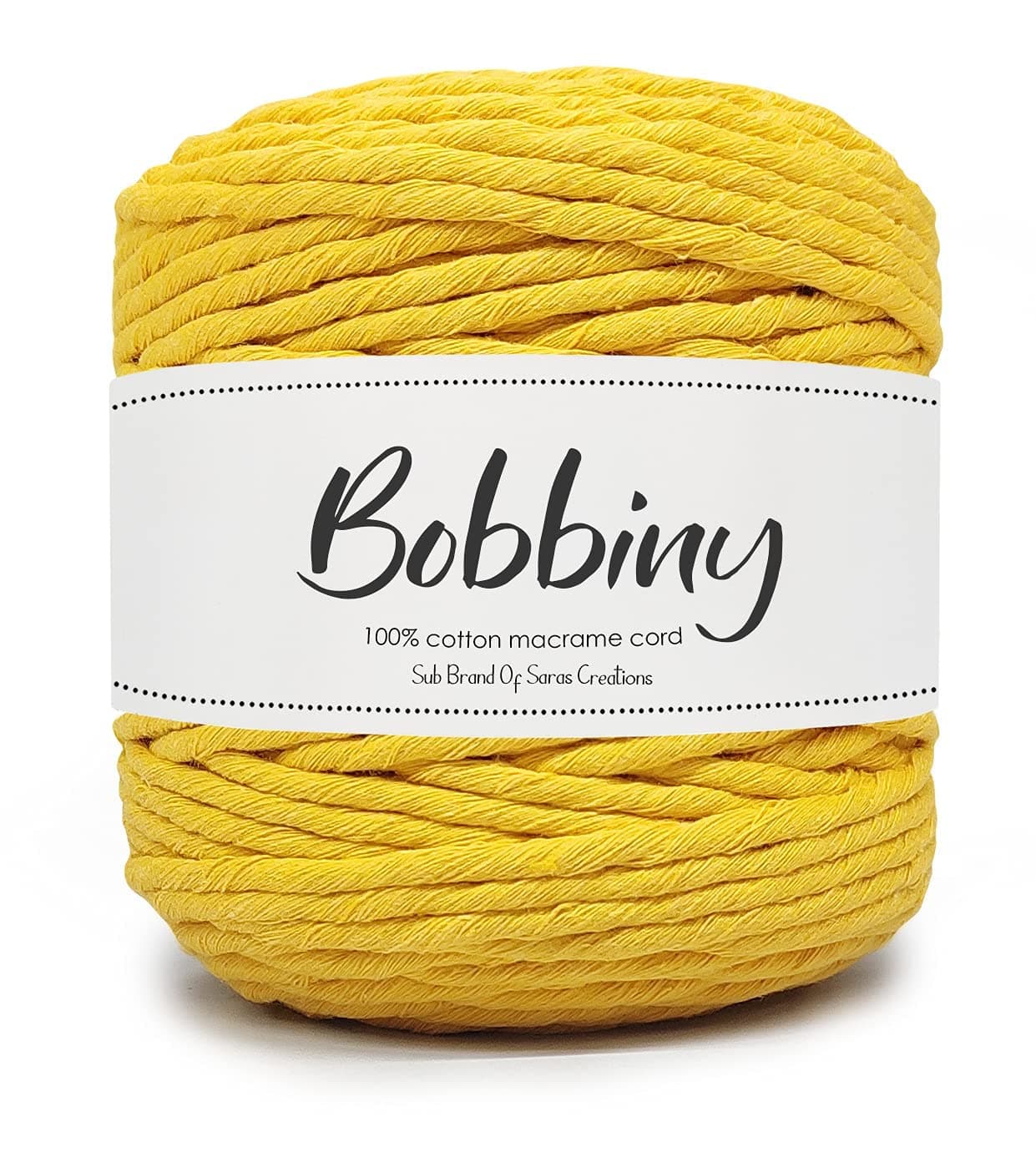 BOBBINY | Single Strand Cotton Macrame Cord Thread Rope for Crafts, Macrame DIY and Other Projects | Mustard Yellow | 4mm, 100 Meter