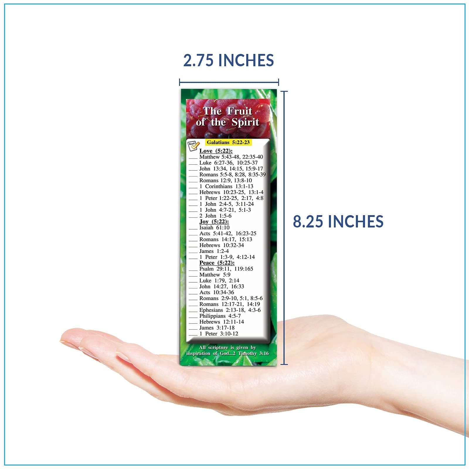 The Fruit of the Spirit Bible Study Cards - Inspirational Scripture Cards, Encourage and Share The Gospel, Full Color, Pack of 25 Religious Bookmarks - 2.75 x 8.25 inches, by eThought
