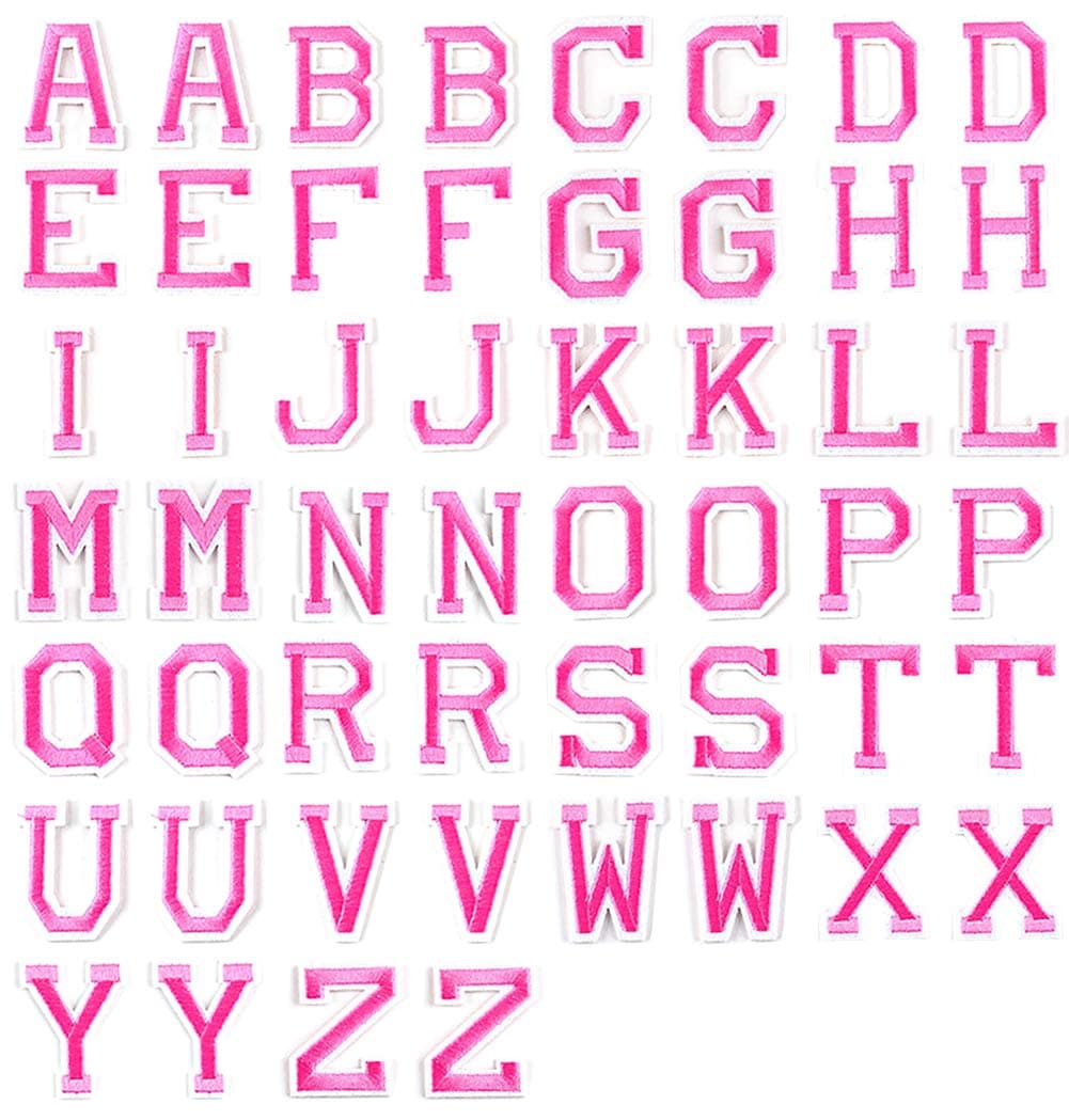 52 Piece Letter Iron on Patches Sew on Appliques Alphabet Patches Pink Letter A-Z Custom Name Patch for Girls Clothing Decorative DIY Badge Repair Patches for Hats Shoes Jeans Bags Clothes