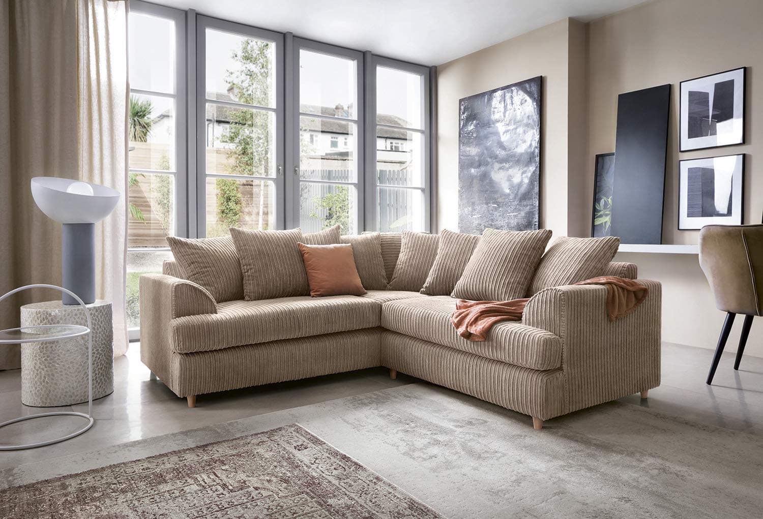 Abakus Direct Ferguson Corner Sofa in Cord Chenille Fabric - Brown