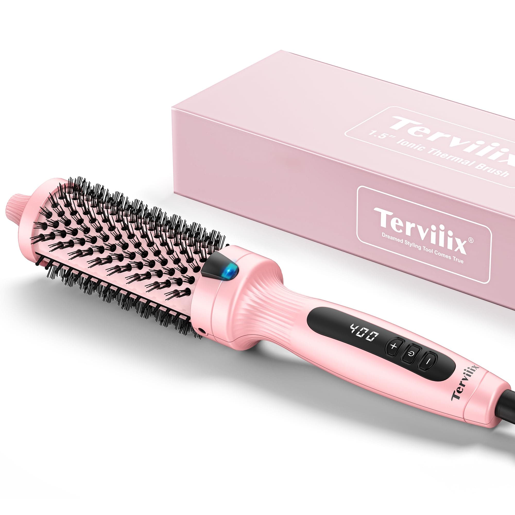 Terviiix 1.5 Inch Thermal Brush Get Voluminous Style, Curling Iron Ceramic Double MCH Hot Brush Tourmaline Ionic Curling Wand, Digital Display 9 Temperatures, Dual Voltage