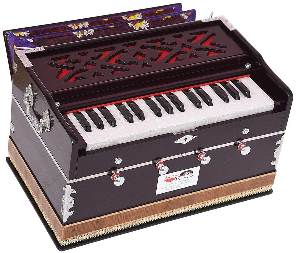 Harmonium Mini Magic By Kaayna Musicals, 4 Stop- 2 Main & 2 Drone, 2¾ Octaves, Dark Cherry Colour, Gig Bag, Bass/Male- 440 Hz, Best for Yoga, Bhajan, Kirtan, Shruti, Mantra, Meditation, Chant, etc.
