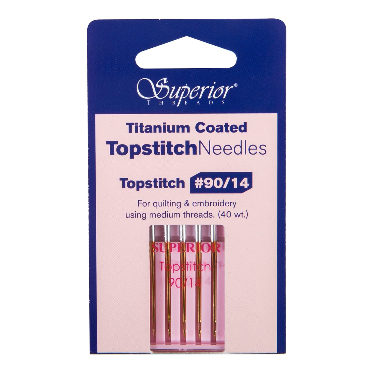 Superior Threads - Titanium-Coated Topstitch Needles #90/14 - for Quilting, Embroidery, and Sewing, 5 Count