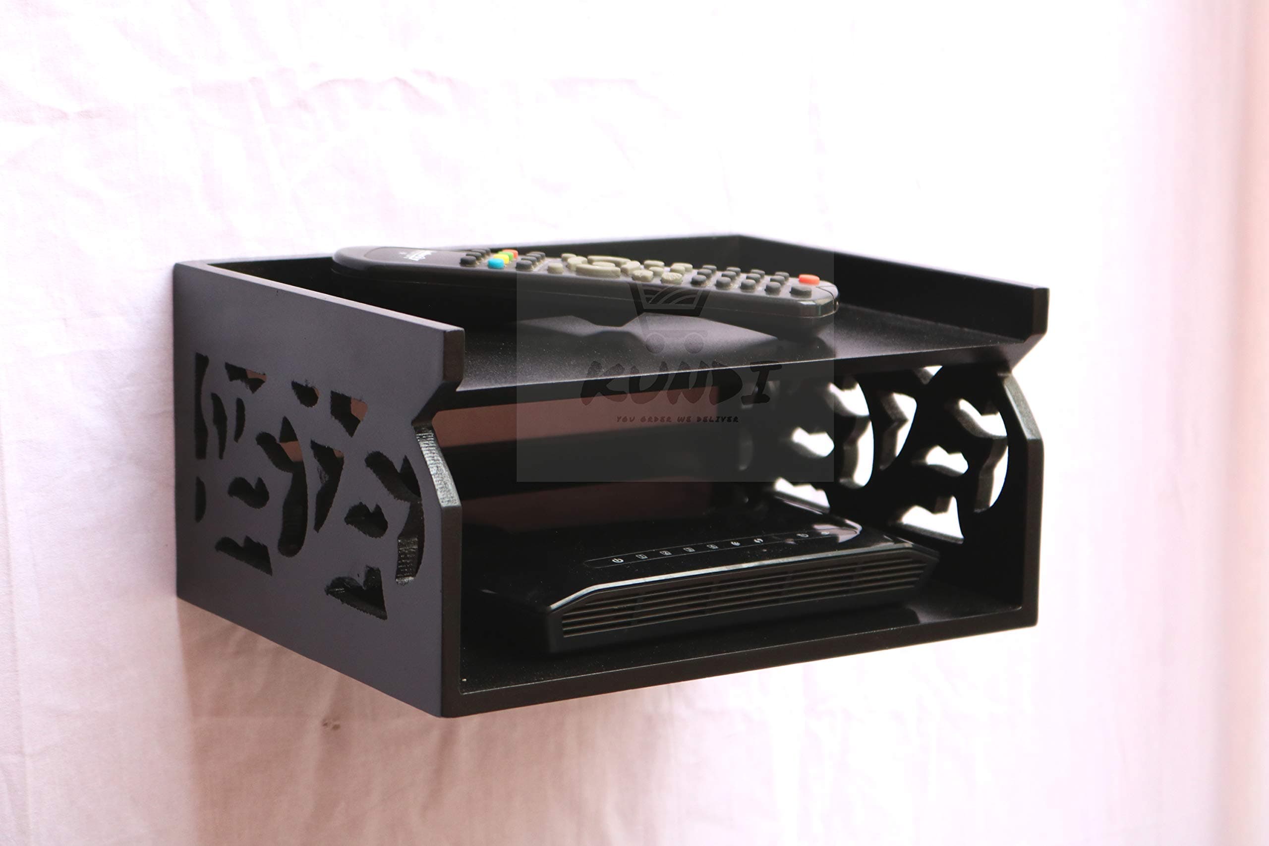 Wooden Fancy Set Top Box Wall Shelf (Black)