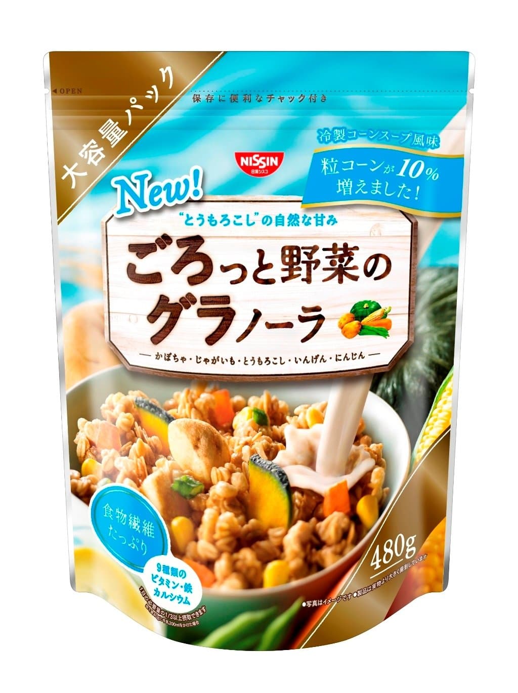 Nissin Cisco Crunchy Vegetable Granola Corn Soup Flavor 480 g