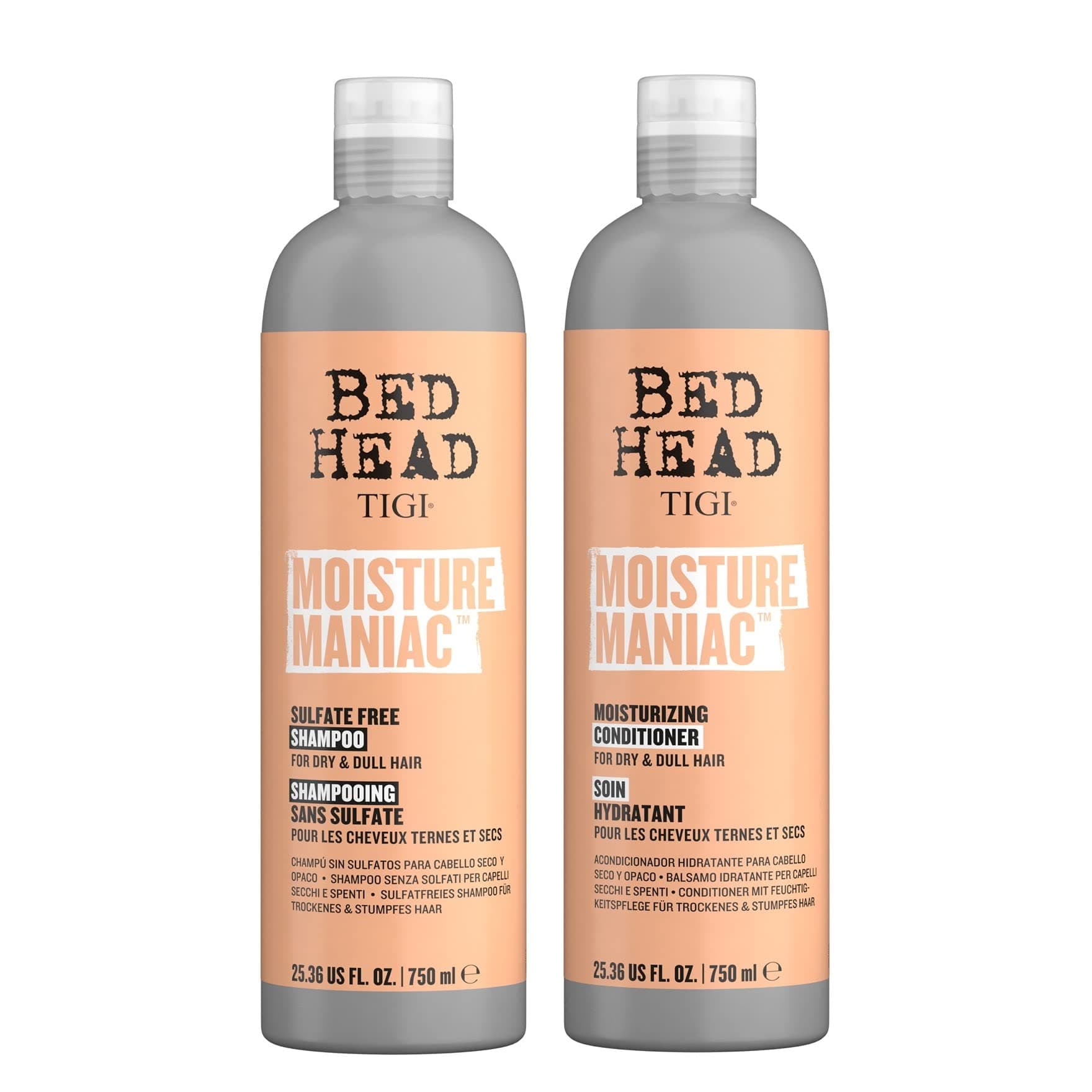 TIGI Bed Head by Shampoo and Conditioner For Dry Hair Moisture Maniac Sulfate-Free Shampoo & Moisturizing Conditioner with Argan Oil 25.36 fl oz 2 count
