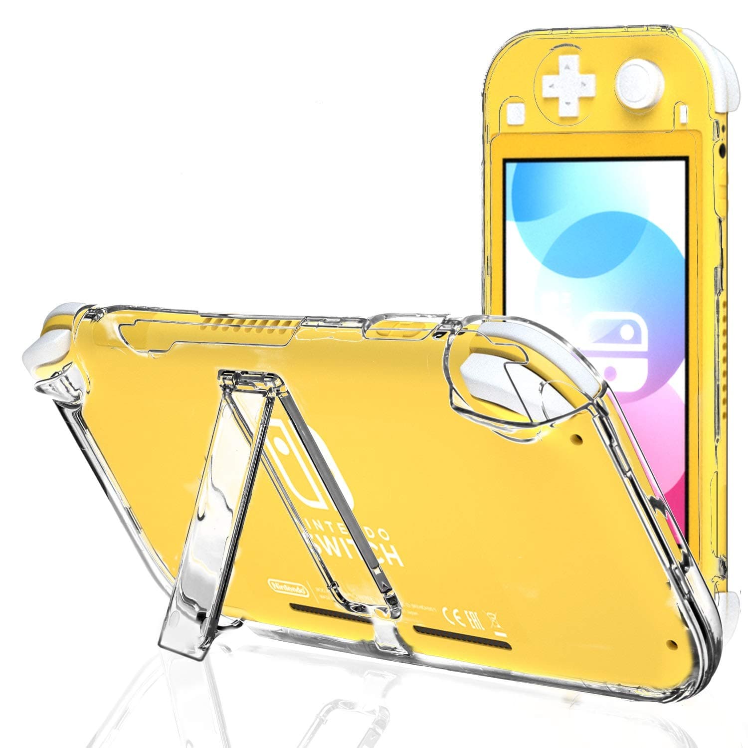 Switch Lite Case with Kickstand – Clear Hard Protective Shell with Stand, Shockproof Transparent Switch Lite Cover – Slim Fit Grip Case for Boys, Travel & Daily Gaming