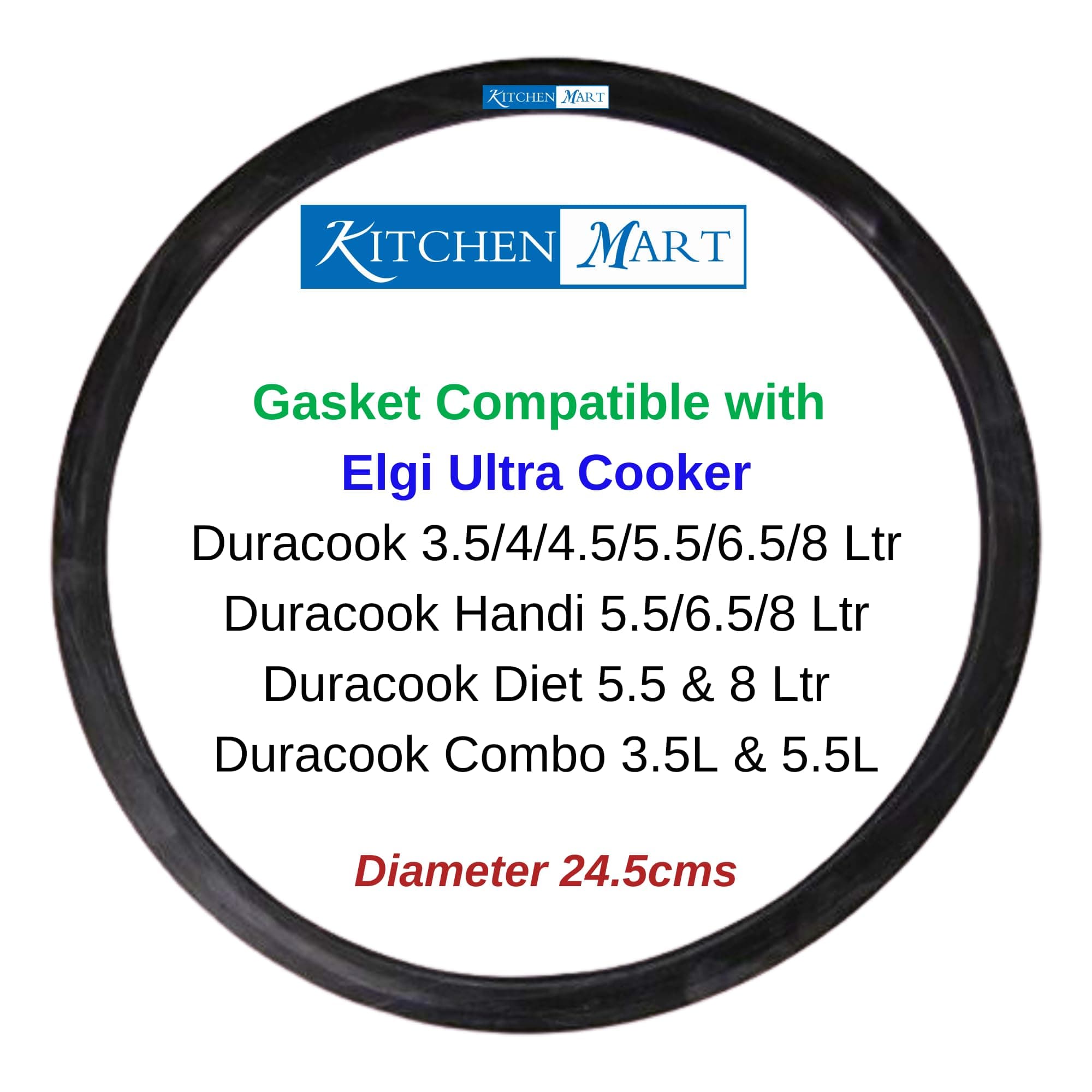 Gasket Compatible with Elgi Ultra Pressure cookers Duracook 3.5/4/4.5/5.5/6.5/8L and Endura Handi 5.5/6.5/8L & Diet Cooker 5.5/8Ltrs (Duracook 3.5L & above)