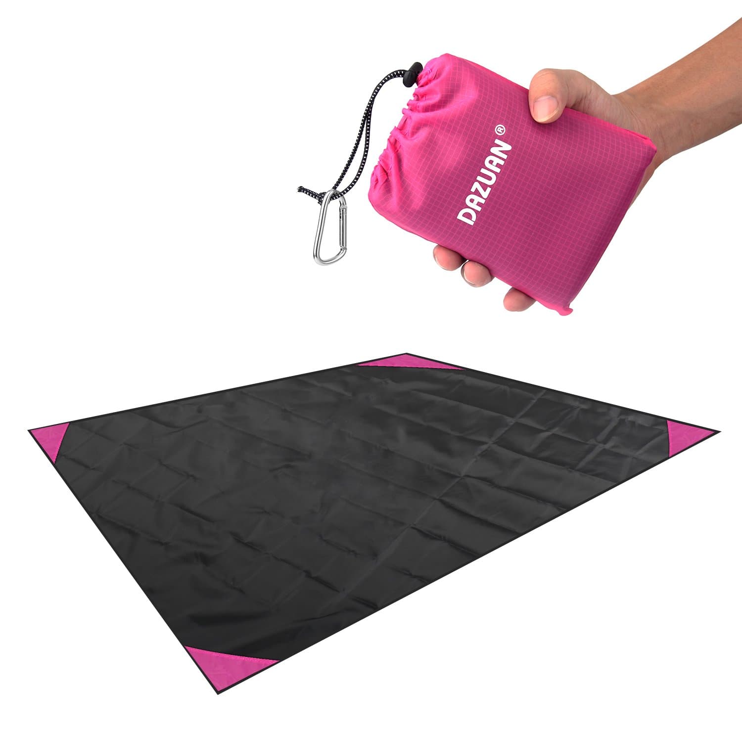 DAZUAN Picnic Blanket, 140 * 110cm Lightweight Portable Waterproof Sandproof Pocket Beach Blanket For Traveling Camping Hiking & The Outdoors - Pink