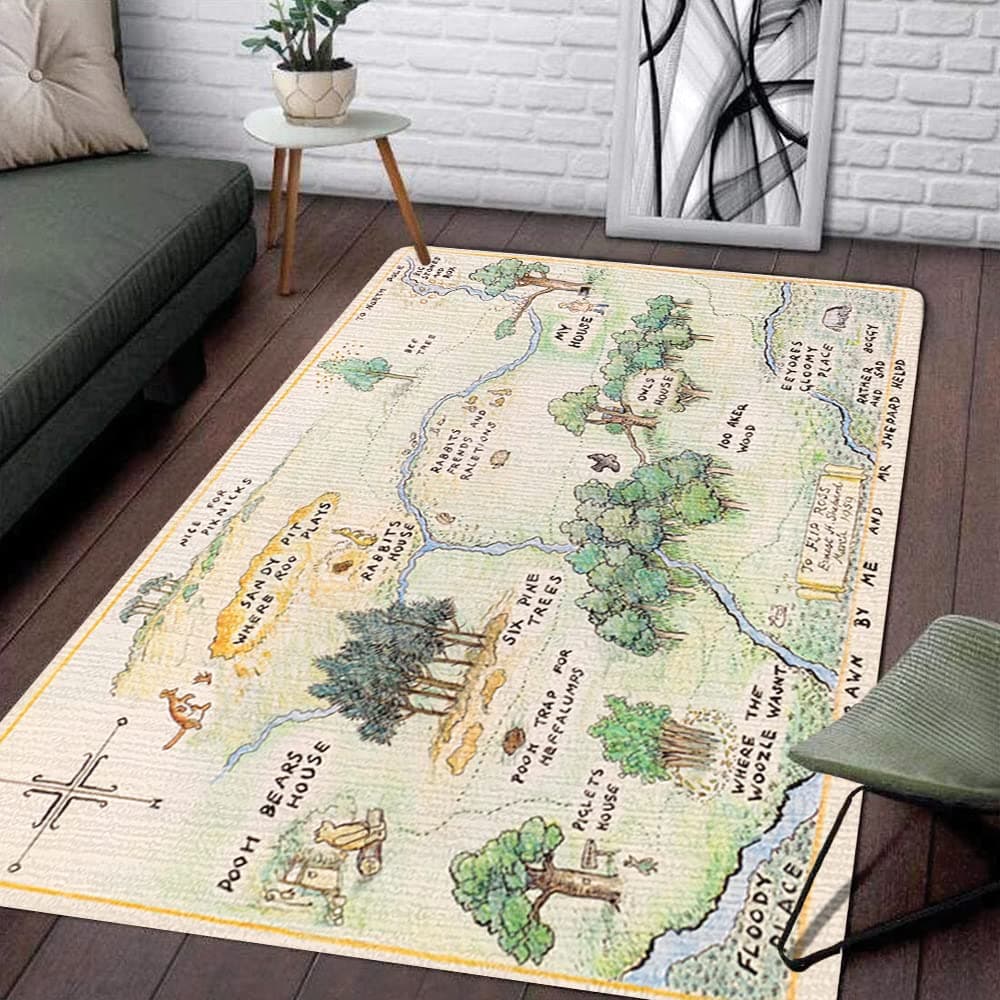 100 Acre Wood Map Winnie The Jungle Rug Carpet Area Rugs Shag Rug Modern Fluffy Living Room Outdoor for Girls Kids Baby Room Nursery Home Decor S 3x5 4x6 Area Rug (Small (3x5 feet))