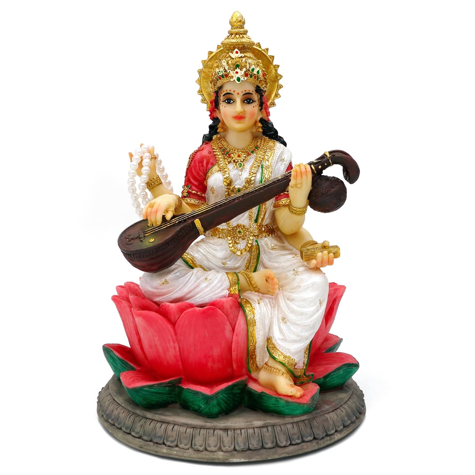 alikiki Hindu Goddess Saraswati Statue - 8.6" H Saraswati Sculpture Indian Diwali Pooja Item Murti Gifts for Indian Man Woman Friends Family Diwali Gifts Home Office Mandir Temple Puja Decor