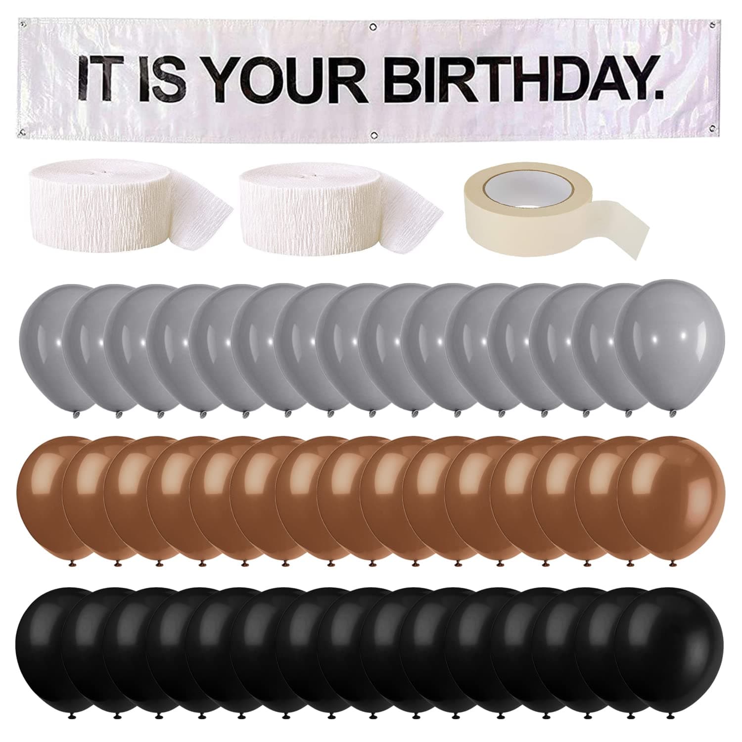 It is Your Birthday Banner, The Office Theme Infamous Husband Birthday Party Decorations,Grey Brown Black Latex Balloons,White Crepe Streamer Rolls + Tape,The Office Birthday Decorations 49Pcs Kit