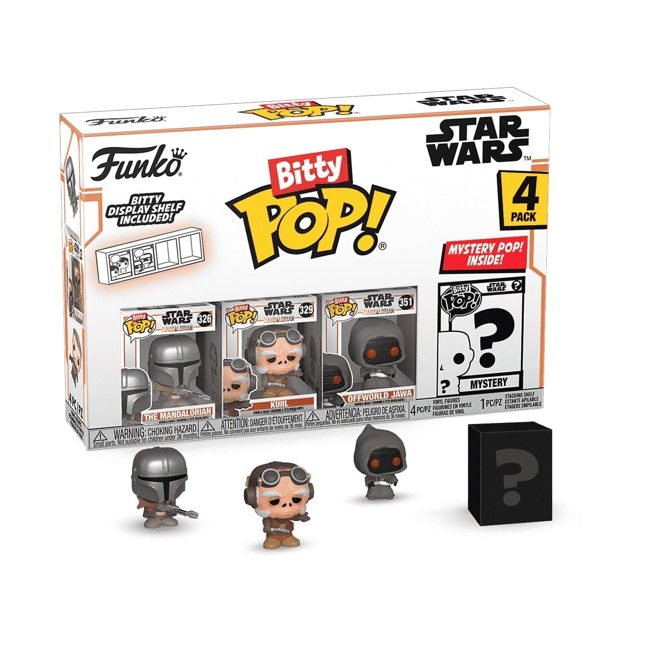 Bitty POP! Mandalorian 4 Pack - The Mandalorian, Bitty POP! Kuiil, Bitty POP! Offworld Jawa, and a Mystery Bitty POP! Figure and A Surprise Mystery Mini Figure - 0.9 Inch (2.2 Cm)