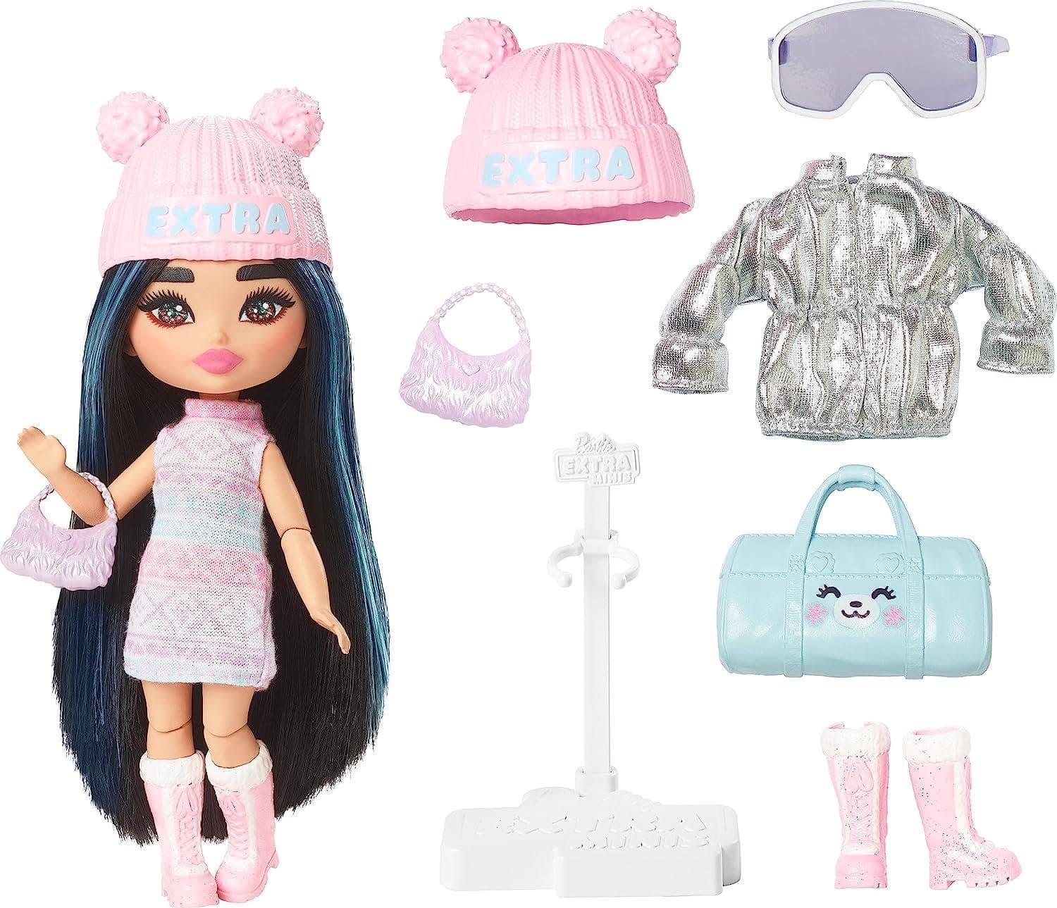 Barbie Extra Minis Travel Doll with Winter Fashion, Barbie Extra Fly Small Doll, Winter Clothes with Accessories, HPB20
