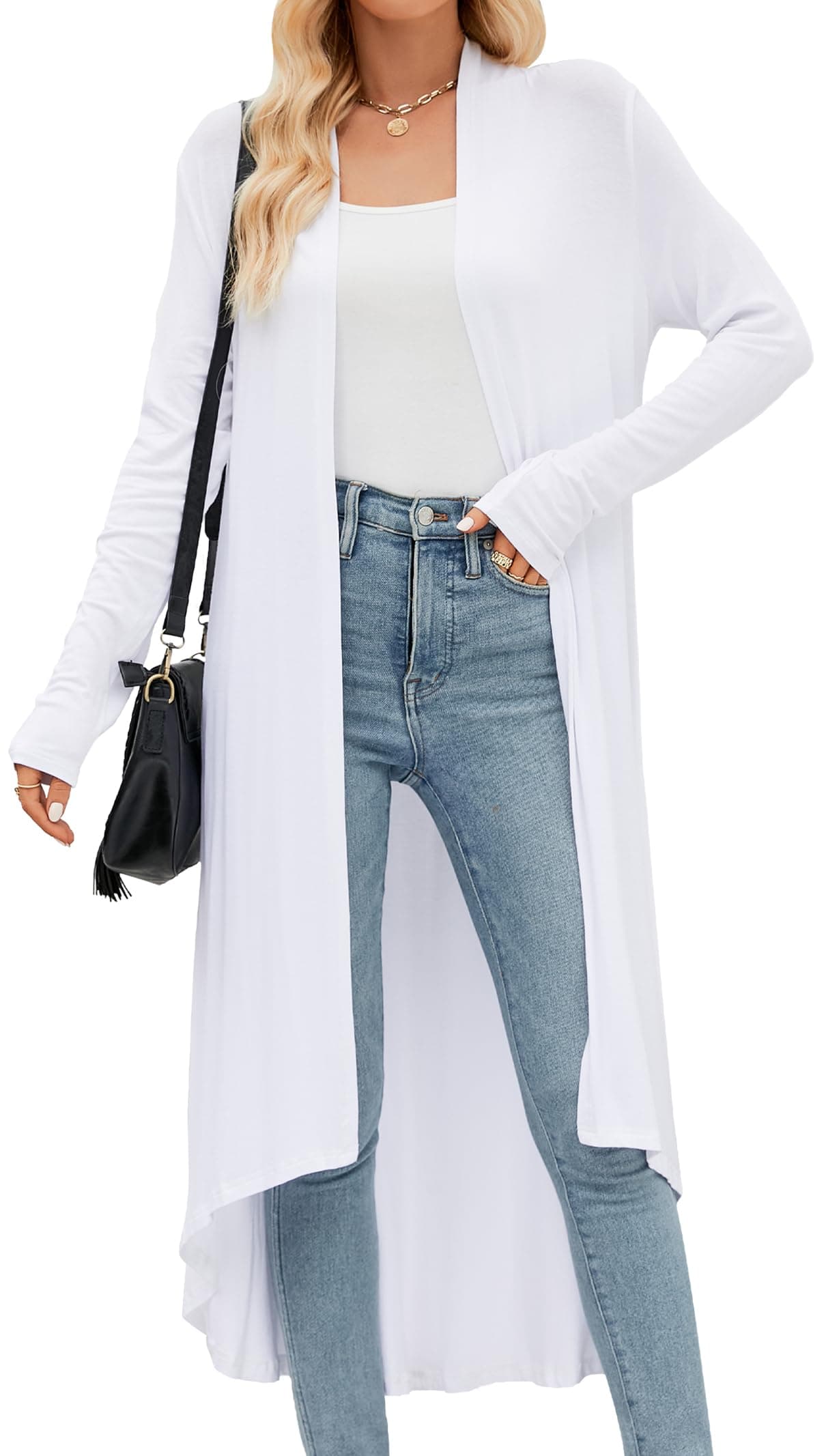 POGTMM Women's Casual Long Open Front Drape Lightweight Duster High Low Hem Maxi Long Sleeve Cardigan (S-3XL)