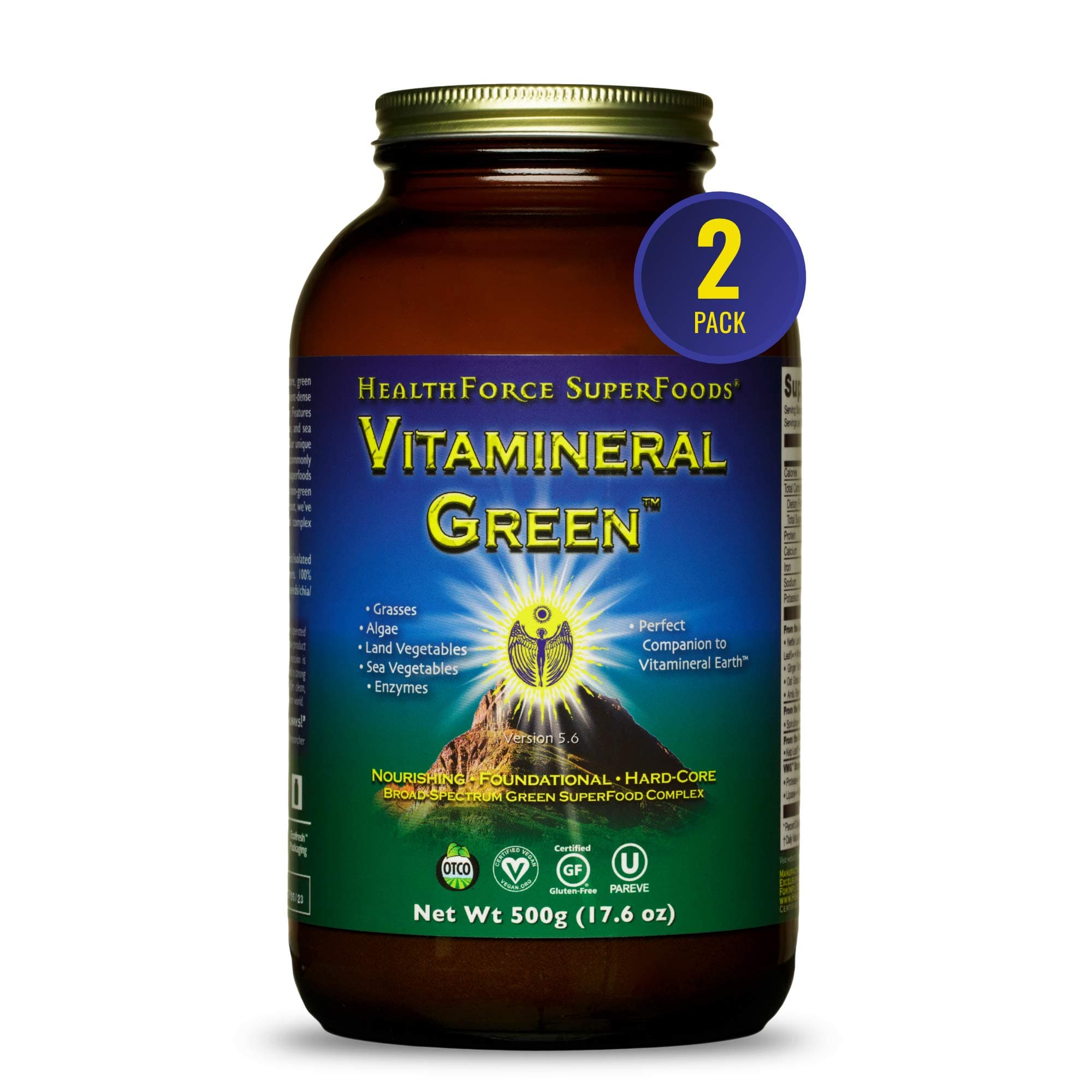 HEALTHFORCE SUPERFOODS Vitamineral Green - Mineral Supplement for Immune & Thyroid Support - Green Powder Supplement with Ingredients from The Land - Gluten-Free & Vegan - 500 Grams (Pack of 2)