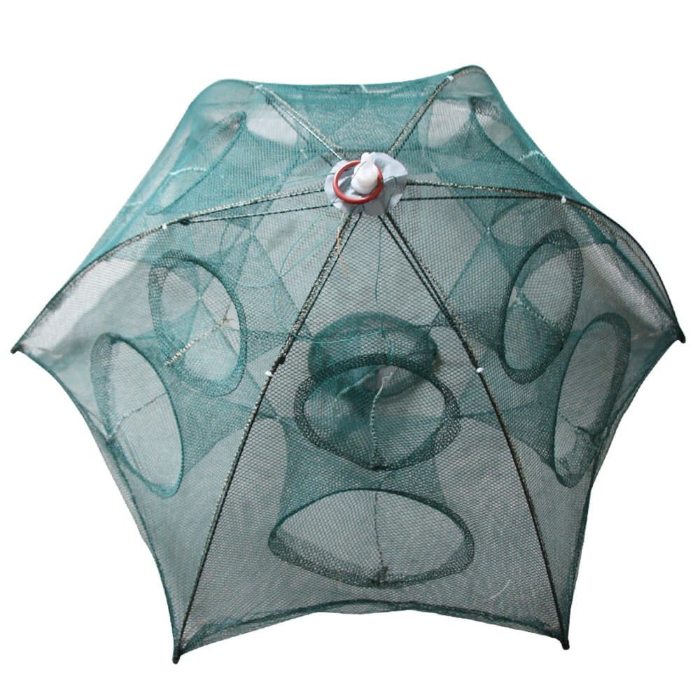 Foldable Fishing Net Landing Net Trap Cast Dip Cage for Fish Shrimp Minnow Crayfish Crab Size 37.40inch (6 Sides 12 Holes+1 Hole)