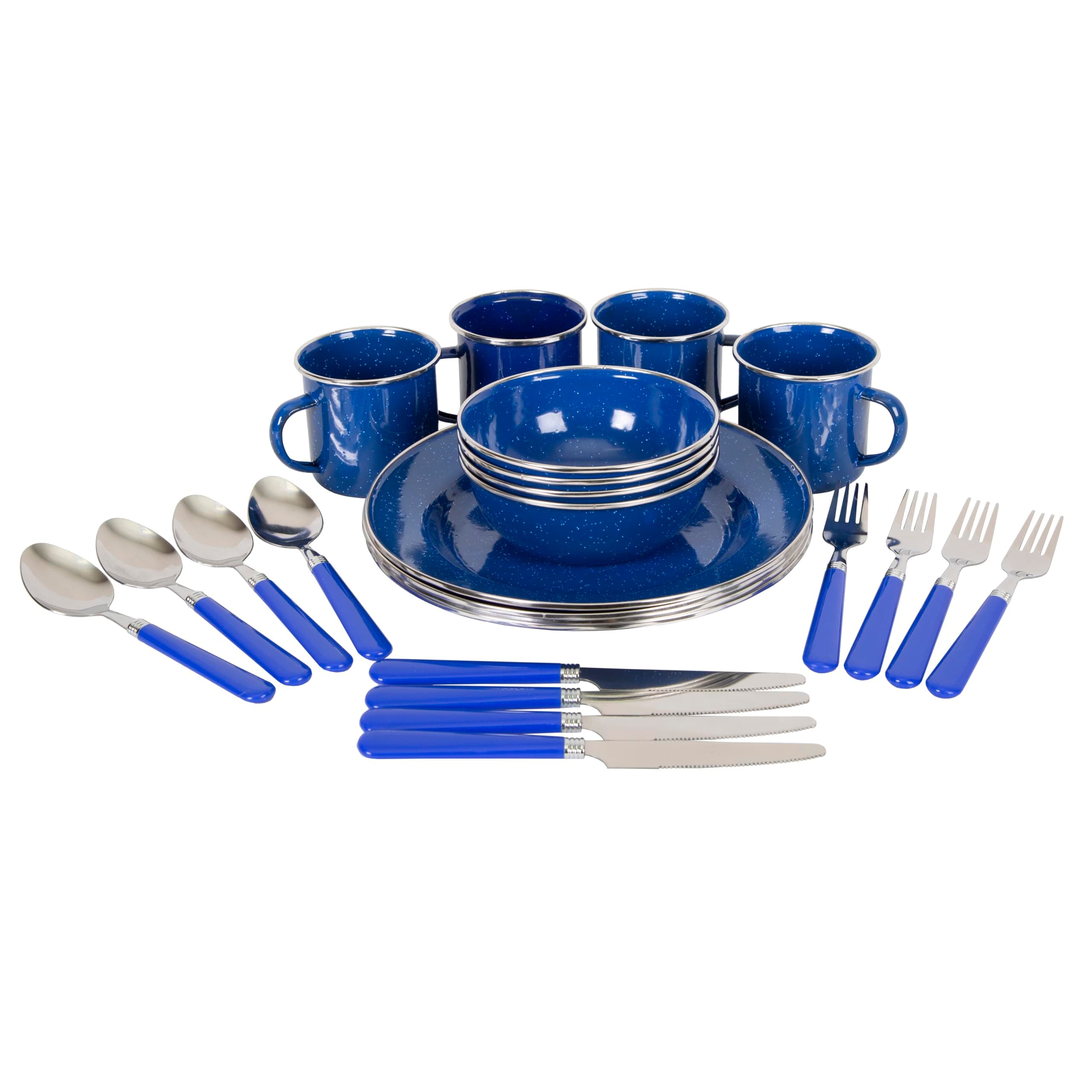 Stansport Deluxe 24-Piece Enamel Tableware Set - Enamel Plates and Bowls Lightweight and Durable Camp Dish Set for Camping and Backpacking Plates and Bowls for 4 People