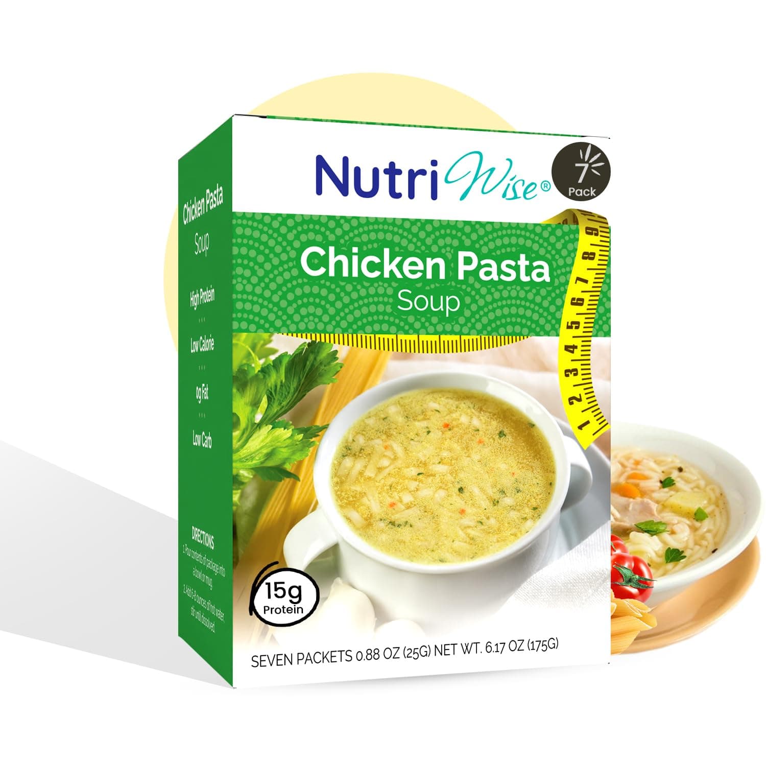 NutriWise High Protein Soup | Chicken with Pasta | 16g Protein, Low Calorie, Low Carb, Zero Fat, Low Sugar | Gluten Free Diet for Hunger Control | Meal Replacement | 7/Box