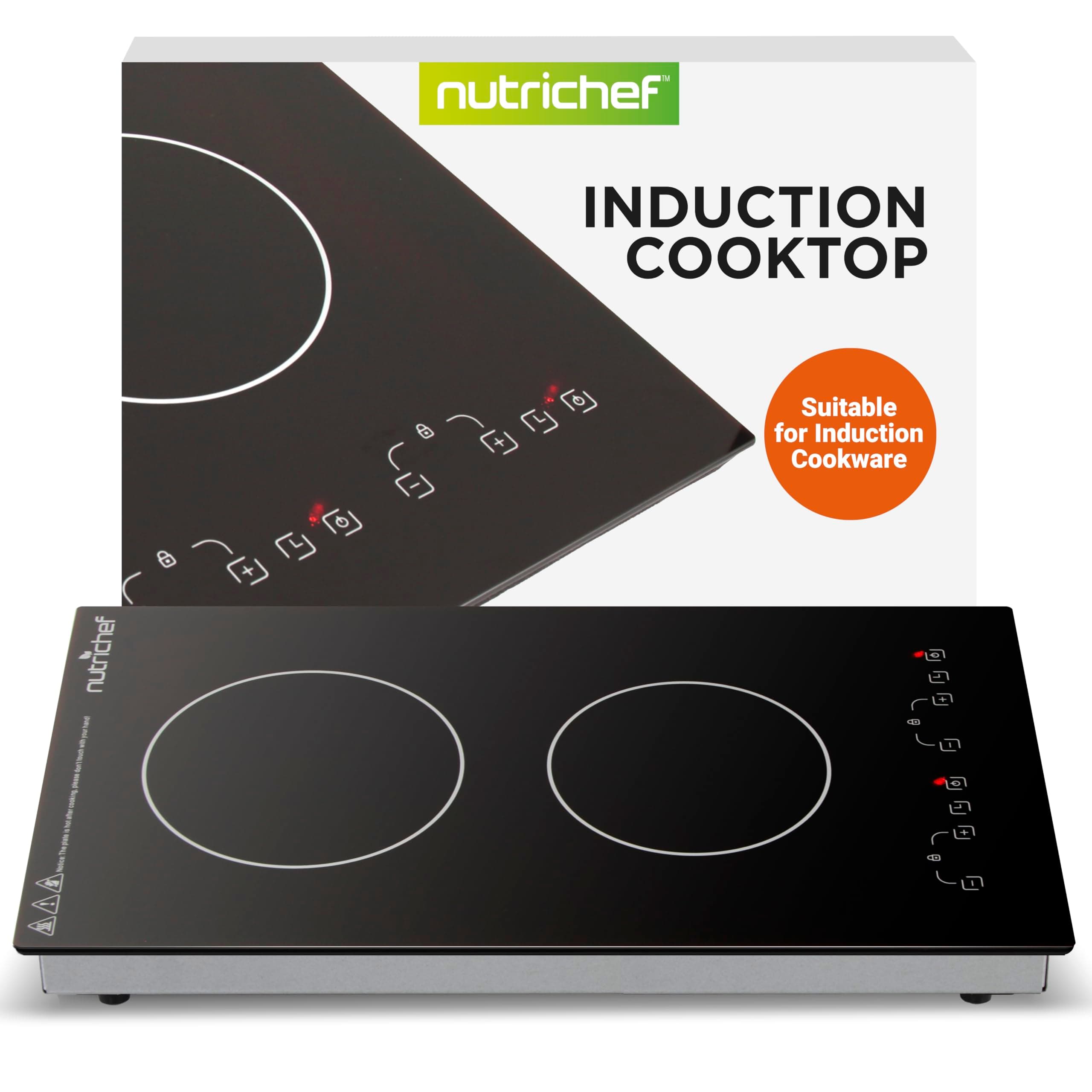 NutriChef Induction Cooktop 2 Burner, Electric Stove - Adjustable Temperature, Digital Touch Sensors, Stain-Resistant/Easy-to-Clean, Induction Hot Plate, 20 x 11 Inch - 1800 Watt