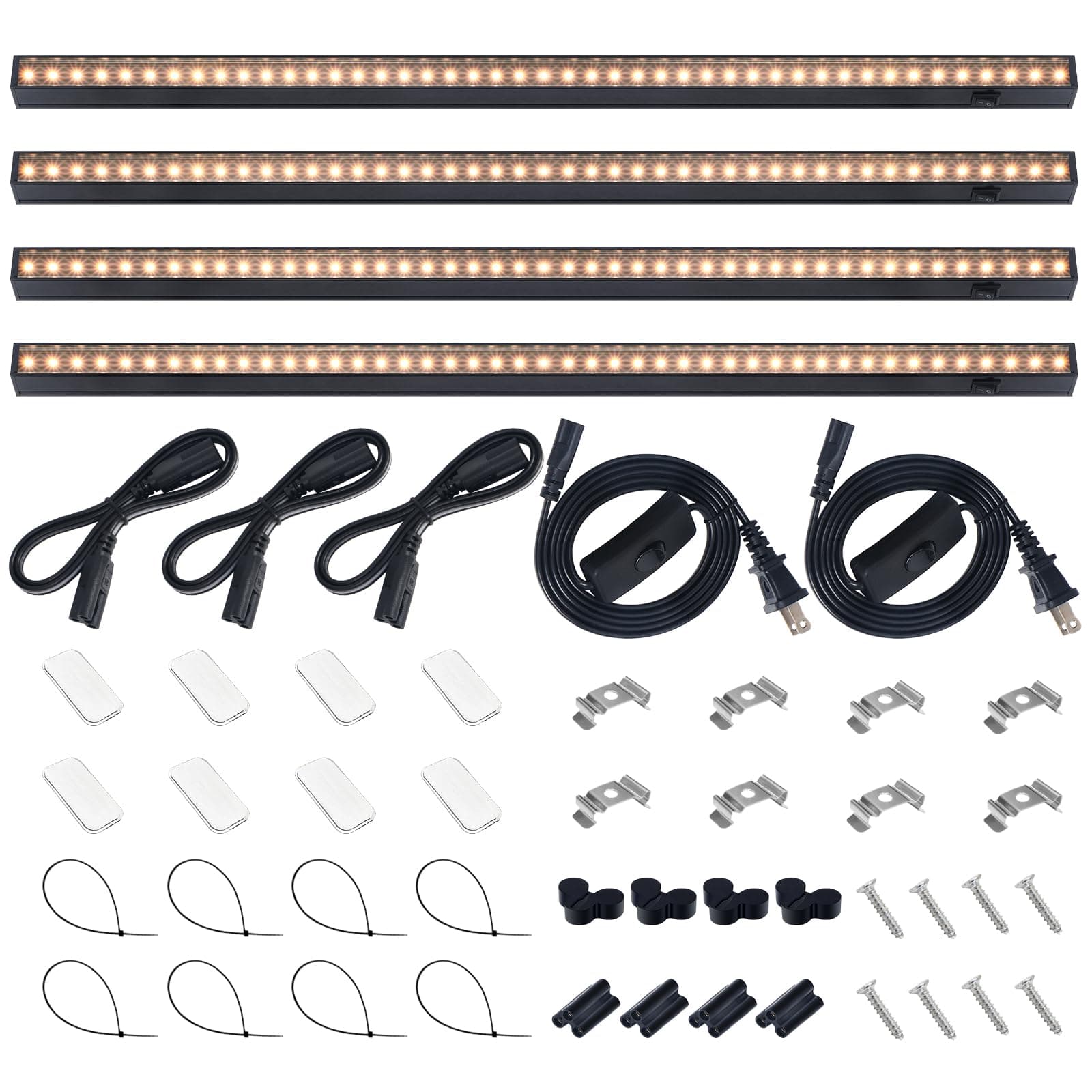 T5 Grow Lights for Indoor Plants, 2FT 40W (4 X 10W) Magnetic Installation, Full Spectrum Grow Light Strip with Individual Switch, Grow Lamp with Black Cover, Plug and Play, Yellow, 4 Packs