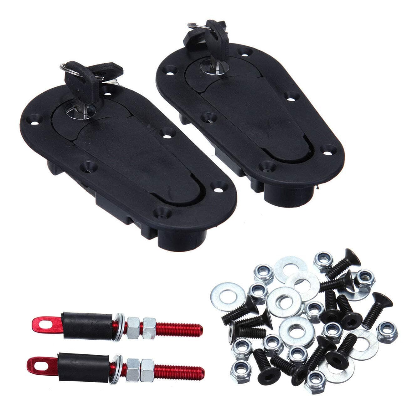 Honhill Universal Car Hood Pins Flush Hood Latch and Pin Kit 2 pcs Upgraded 2019 (Black)