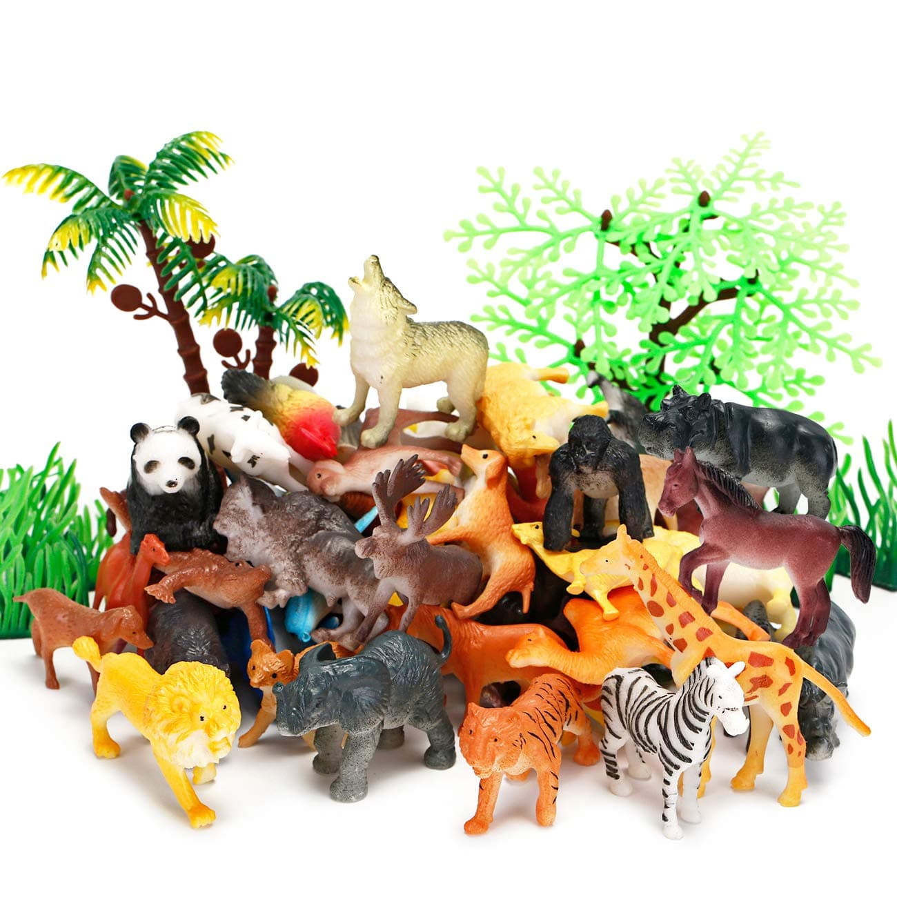 Kimicare Animal Figurines Toys, 52 Pcs Small Mini Realistic Safari Zoo Plastic Animals Figures Learning Educational Toy Set for Kids Toddlers Jungle Wild Forest Animals Playset Cupcake Topper