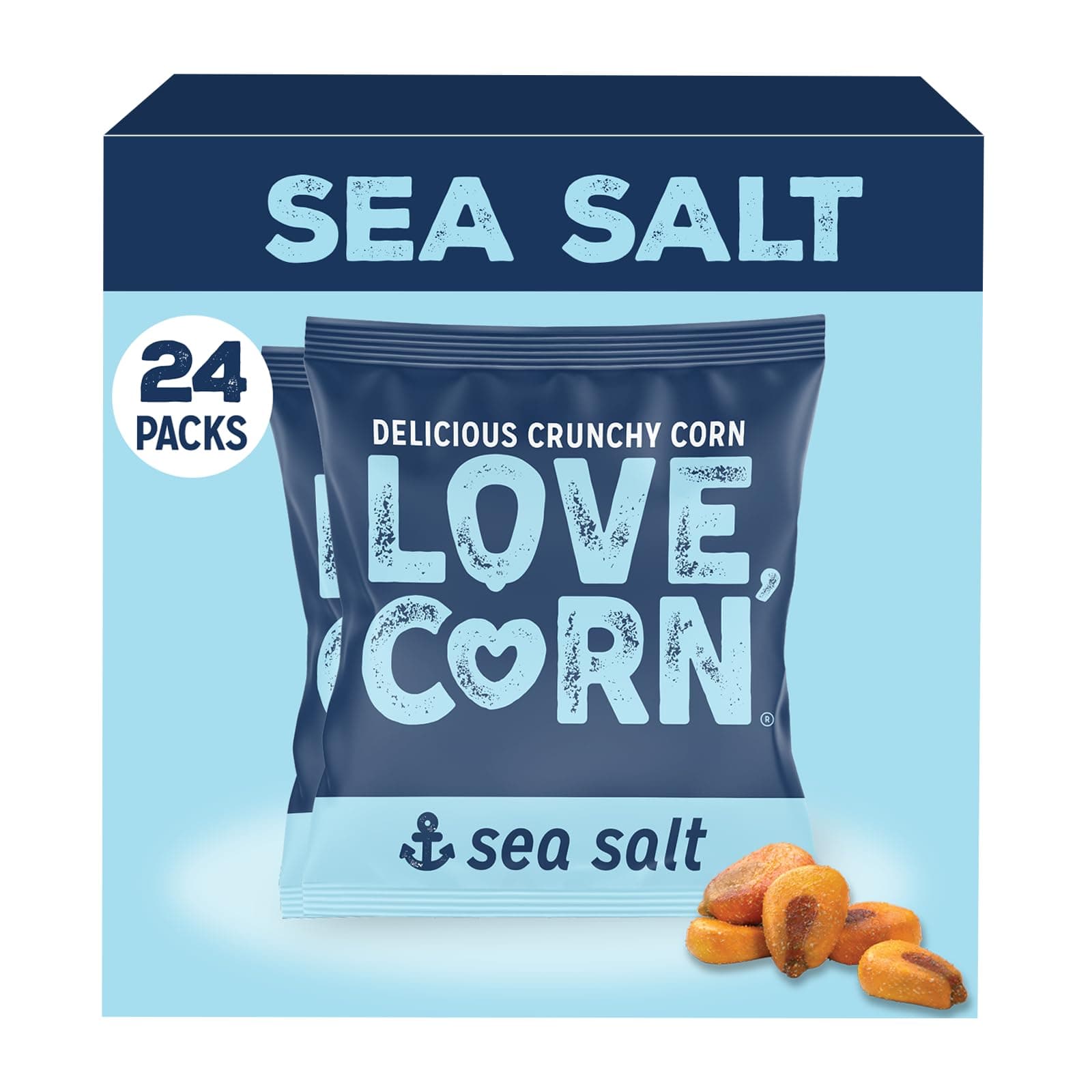 LOVE CORN Sea Salt | Delicious Crunchy Corn Snack | 24 x 20 bags | Low Sugar, Gluten Free, Vegan