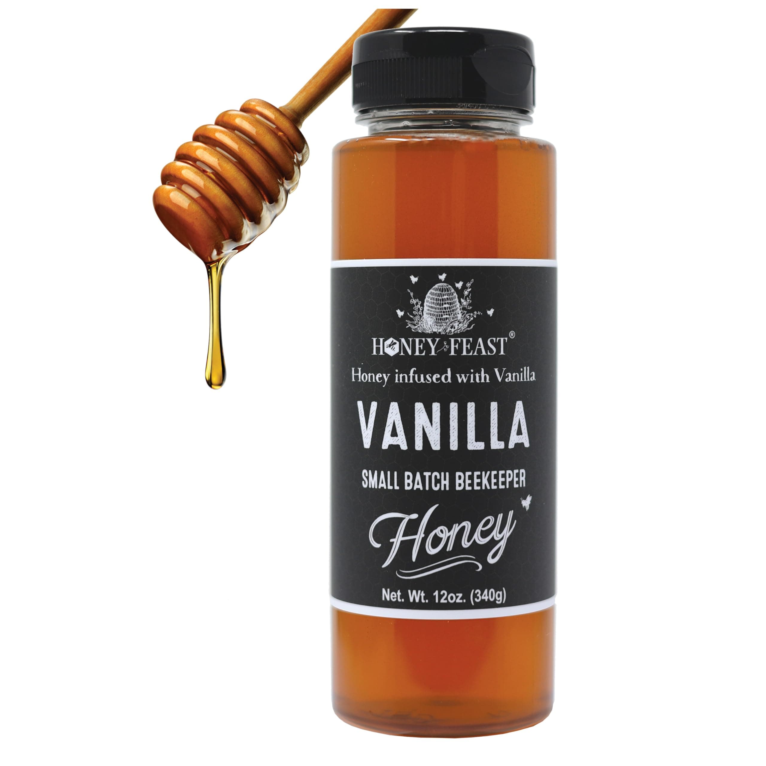 HONEY FEAST Raw Vanilla Honey | 12 Ounces | Unfiltered and Pure | Cold packed and hand poured in Florida, USA