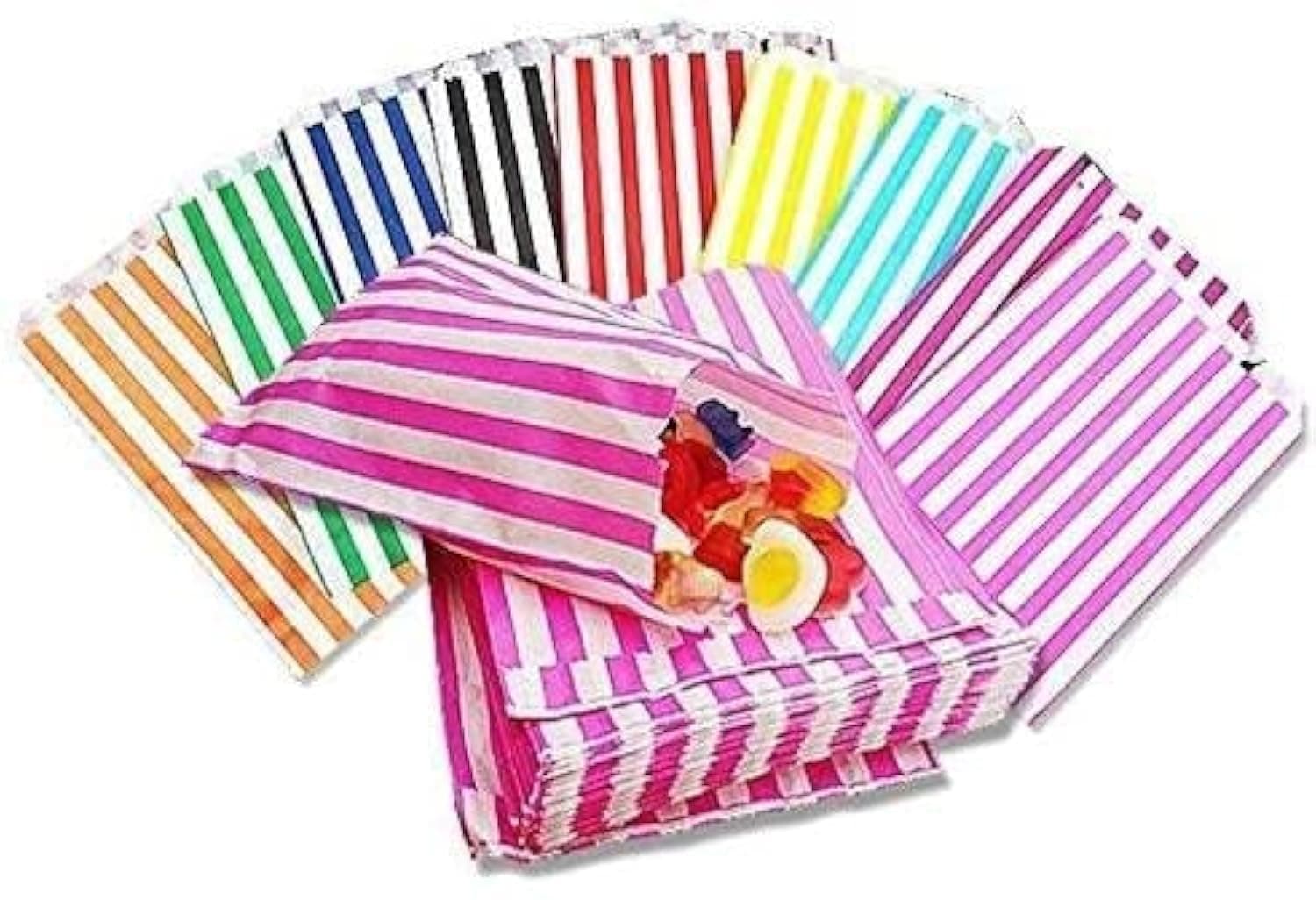 5" x 7" Mixed Assorted Colours Candy Striped Sweet Paper Bags | Pack of 100 | Wedding Buffet Favour Cake Gift Pick n Mix Shop