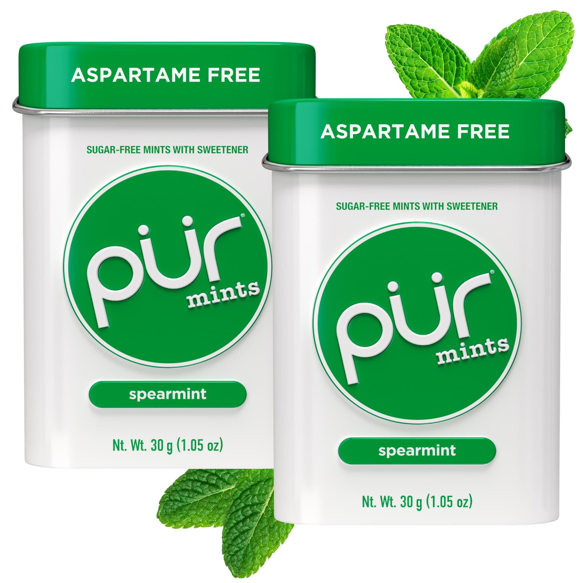 Pur Mints | Aspartame Free Made With Xylitol Sugar Free, Vegan, Gluten & Keto Friendly Natural Spearmint Flavored Mints, 30 Pieces (Pack Of 2)