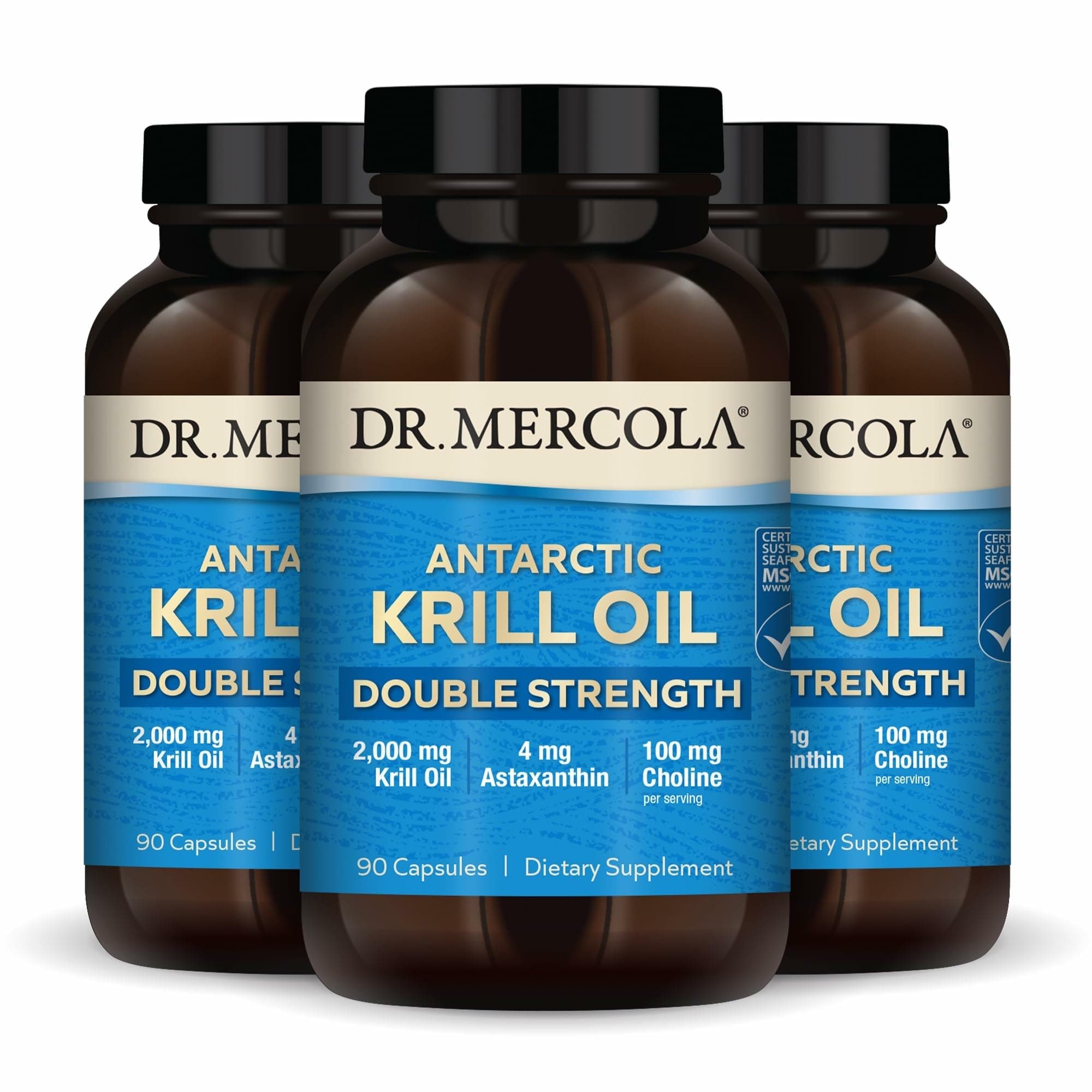 Dr. Mercola Antarctic Krill Oil Double Strength - 2,000 mg - Omega-3 Supplement with EPA & DHA - Supports Brain, Heart, Joint & Immune Health - GMO-Free & Gluten-Free - 270 Capsules (90 Servings)
