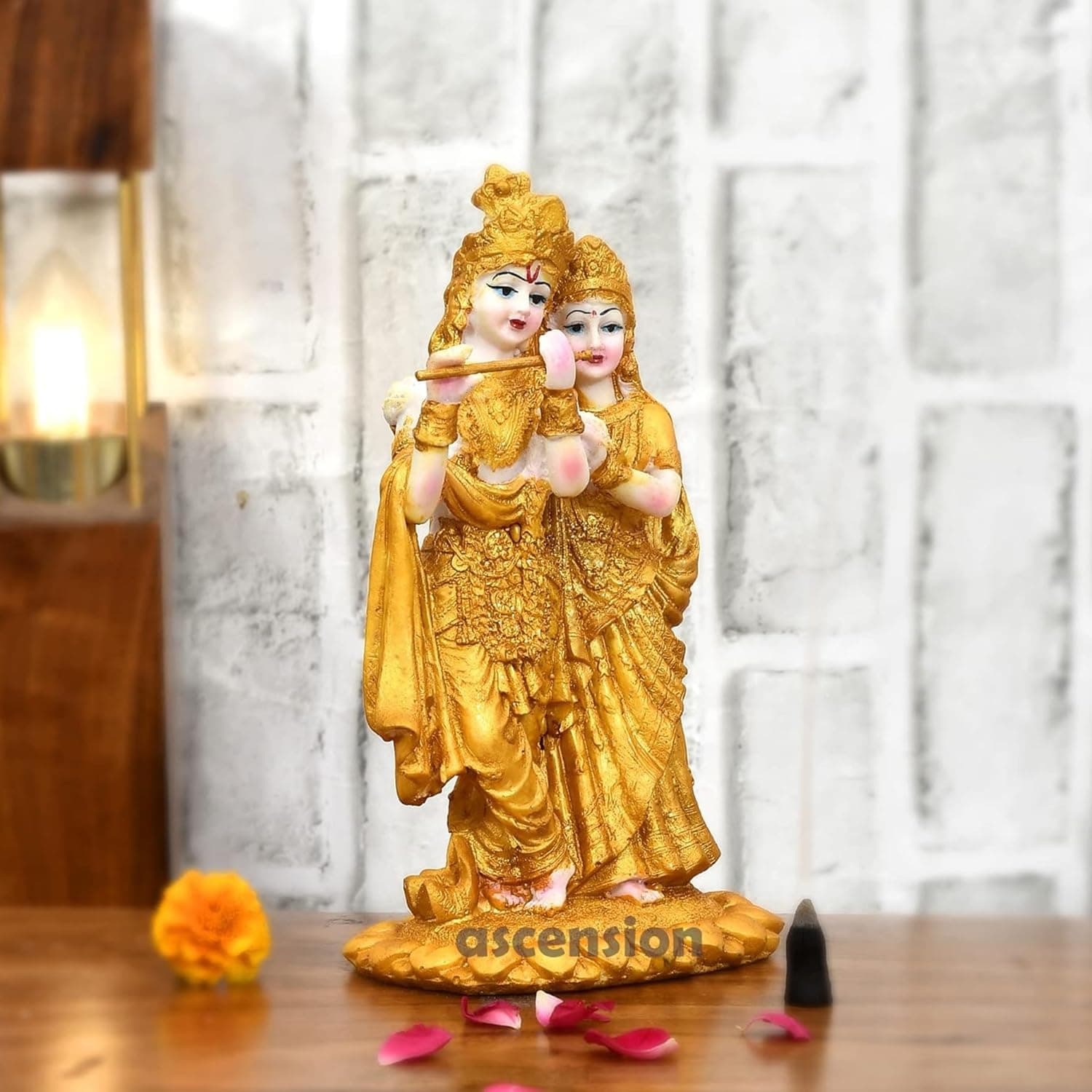 ascension Radha Krishna ji Jugal Jodi Murti Poly Resin, Marble Crush for Home Mandir Temple Showpiece Idol Statue Gifts Home Decor Temple Pooja Golden