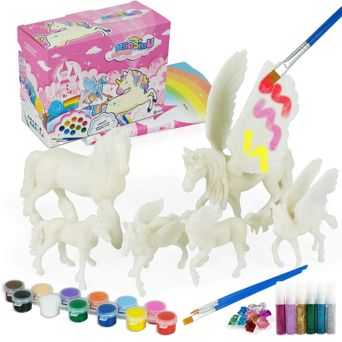DIY Painting Unicorn Kit Arts and Crafts Set for Kids or Girls Decorate and Drawing 3D Toys for Children Gift(6 Unicorns)