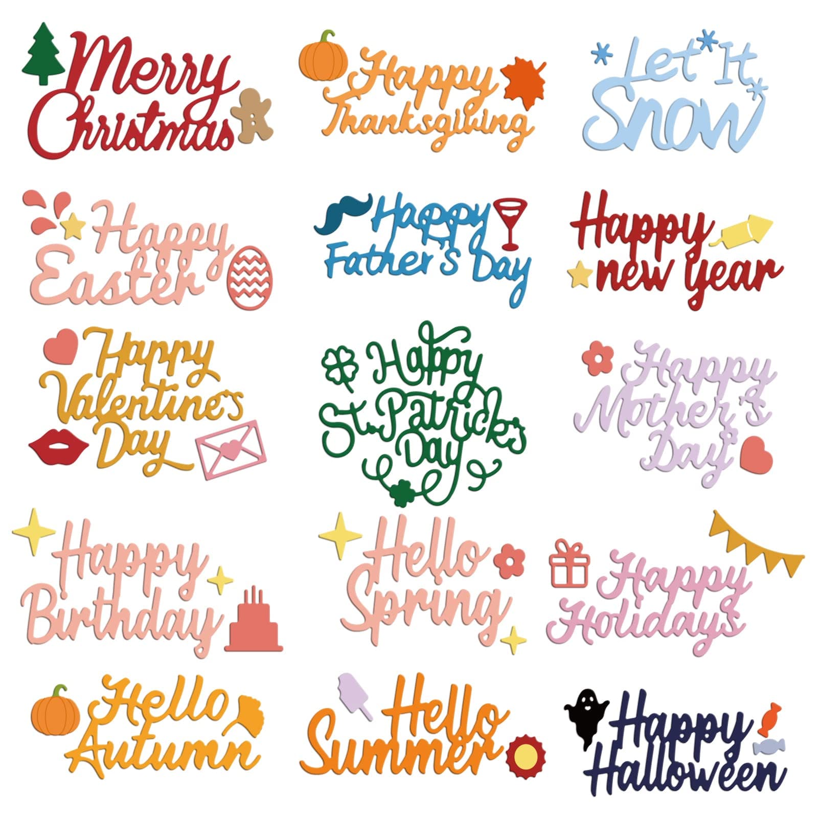 INFUNLY 15PCS Word Die Cuts for Card Making Mother's day Die Happy Birthday Metal Cutting Dies Holiday Words Die Cuts for DIY Scrapbooking Photo Album for Sizzix Spellbinders Gemini Die Cut Machine