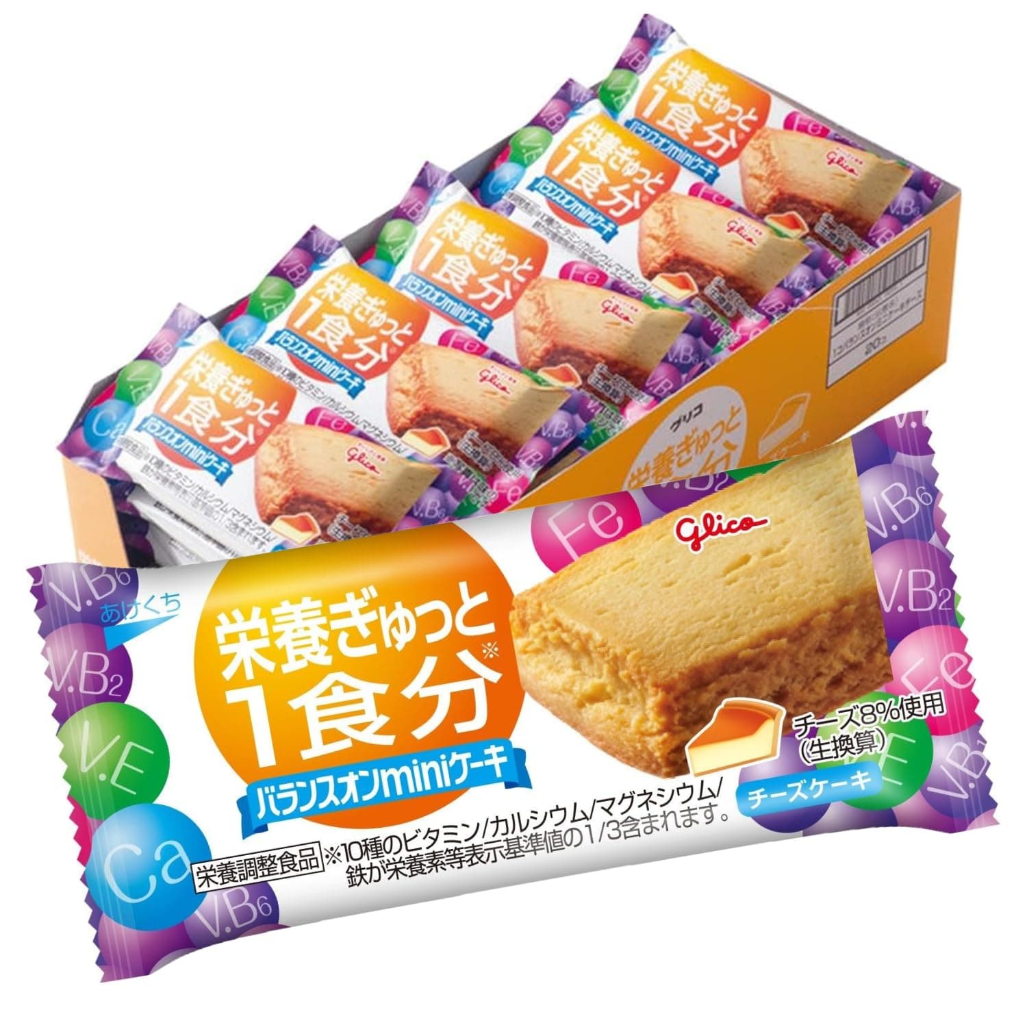 Balance On Mini Cake Cheesecake, 20 Pieces, Nutrition Packed 1 Meal Portion, Ezaki Glico, Nutritionally Balanced Food, Individual Packaging, Small Portions, Glico