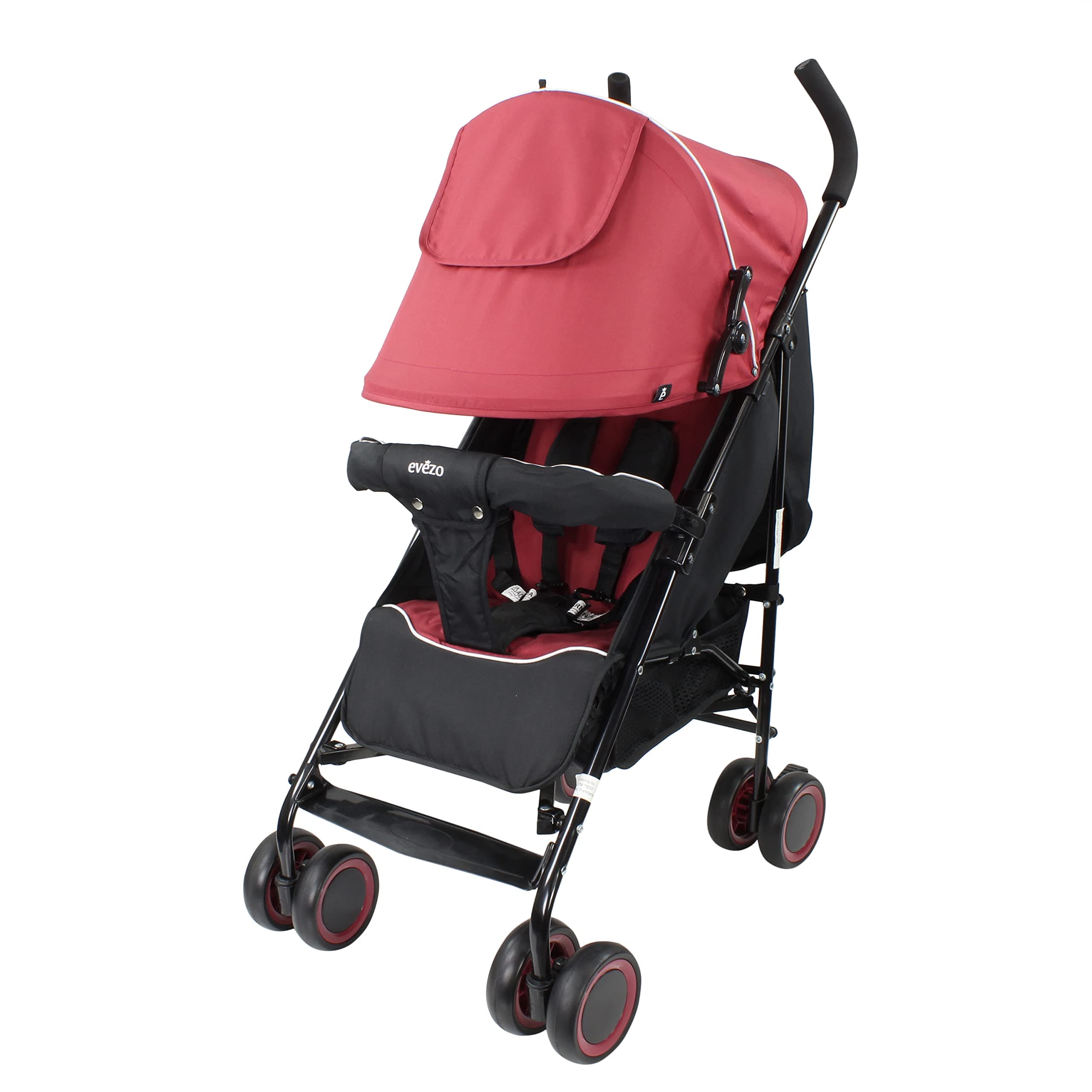 Evezo 2141A Full-Size Ultra Lightweight Umbrella Stroller, Reclining Seat, 5-Point Safety Harness, Canopy, Storage Bin (Crimson Red) (214-1A), Red, 22" L x 16" W x 39" H
