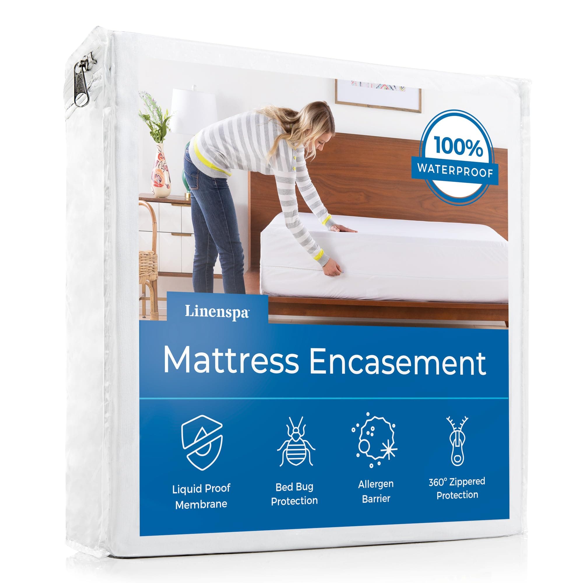 King : LINENSPA Zippered Encasement Waterproof, Dust Mite Proof, Bed Bug Proof Breathable Mattress Protector - King Size