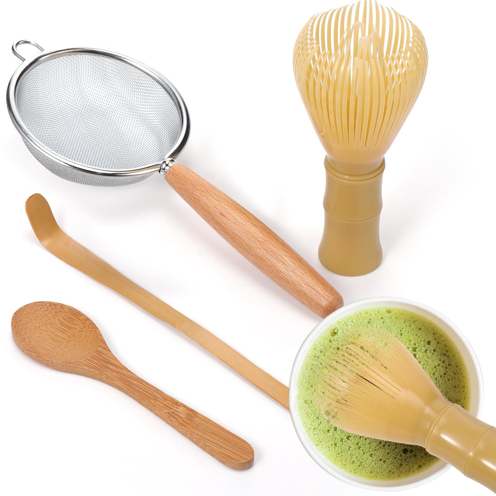 BABORUI Resin Matcha Whisk Set - Easy to Clean Silicone Matcha Whisk for Perfect Stirring, Matcha Whisk Set Includes Matcha Whisk, Scoop, Tea Spoon and Matcha Sifter