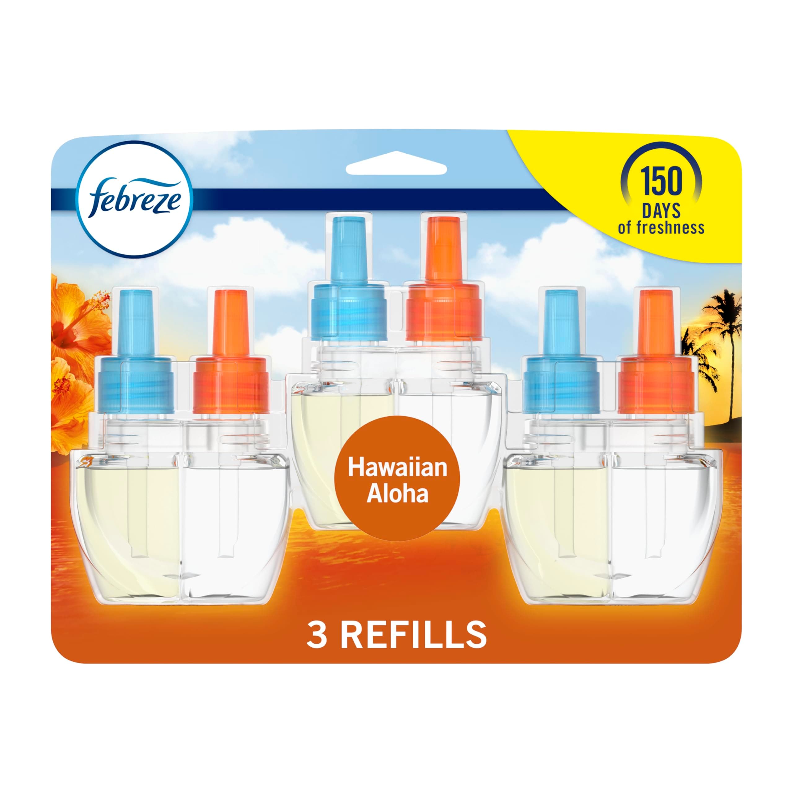 Febreze Plug in Air Freshener and Odor Eliminator, Scented Oil Refill, Hawaiian Aloha, 3 Count