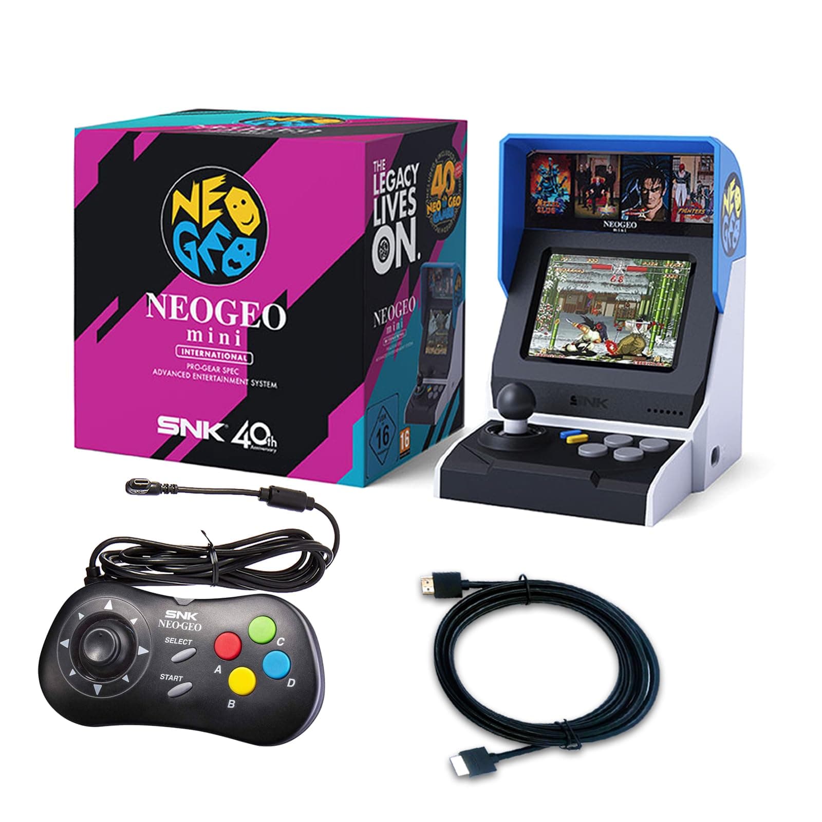NEOGEO Mini International Arcade and Black Gamepad, 40 Pre-Loaded Classic SNK Games